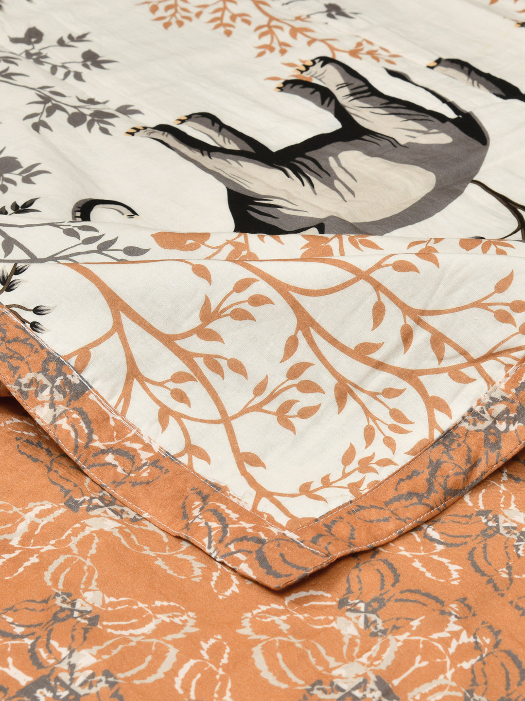 Brown & Off White Digital Print Reversible Cotton Dohar