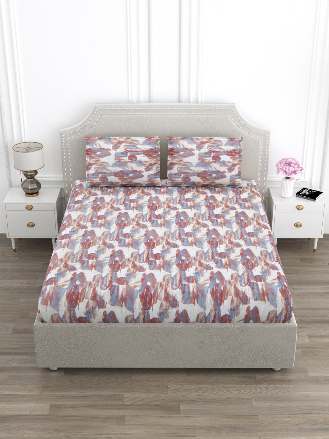 Multi Color Abstract Print King Size Bed Cotton Linen