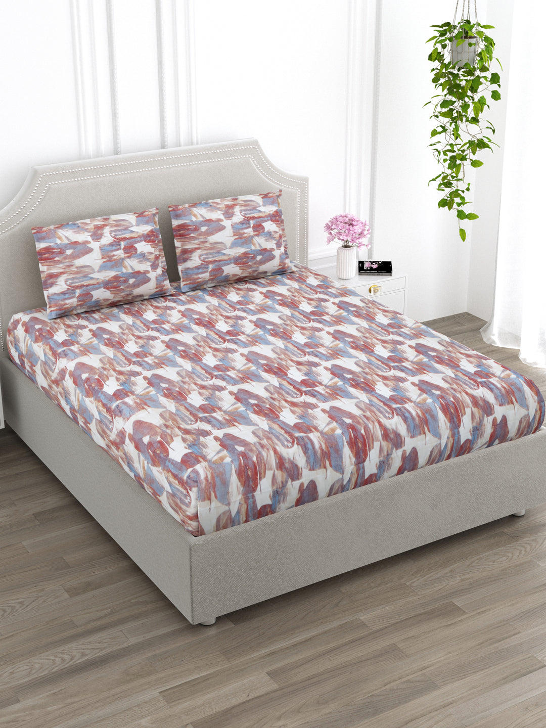 Multi Color Abstract Print King Size Bed Cotton Linen