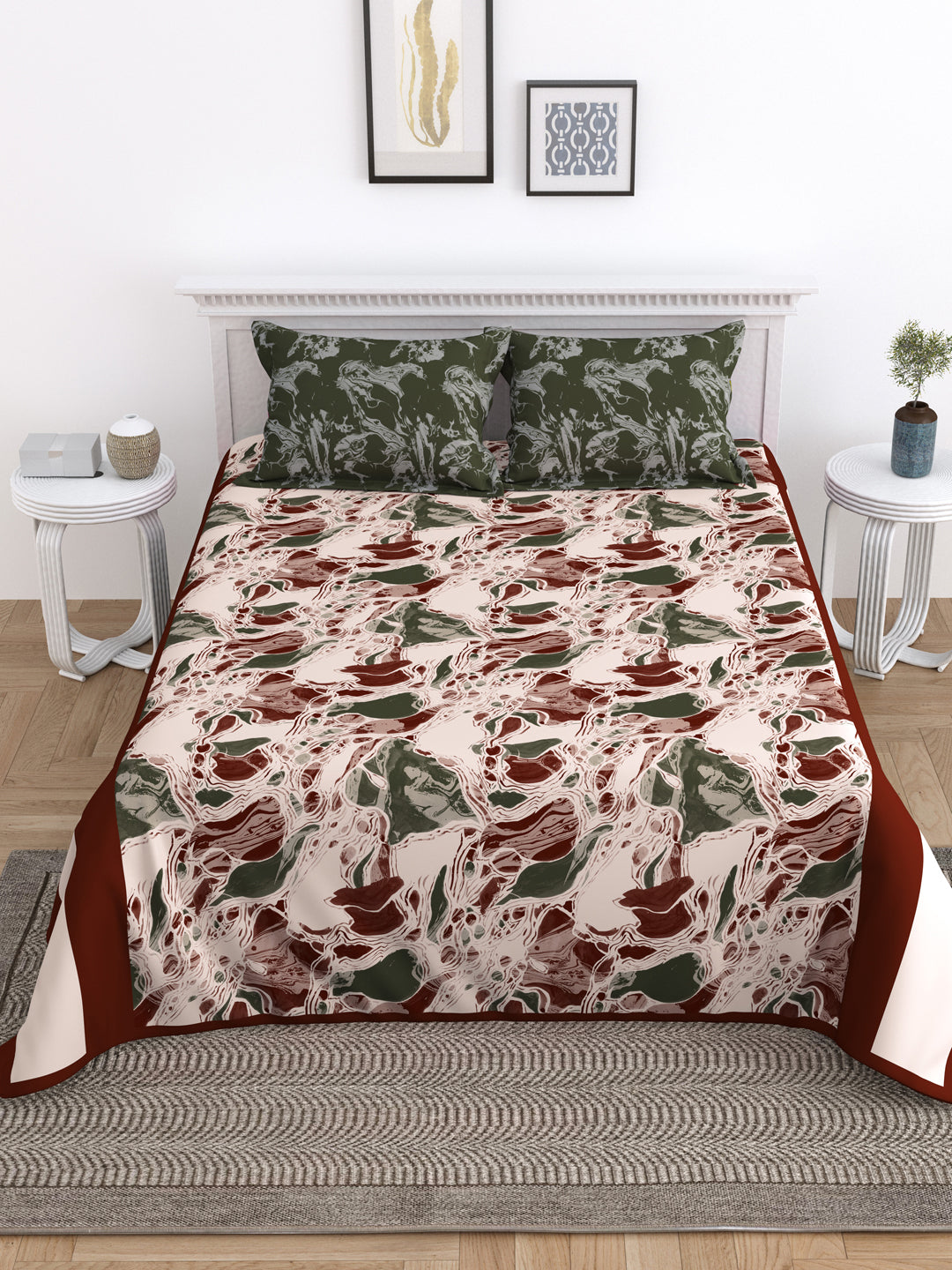 Red and Green Floral Print Double King Cotton Bed Cover/Bed Spread