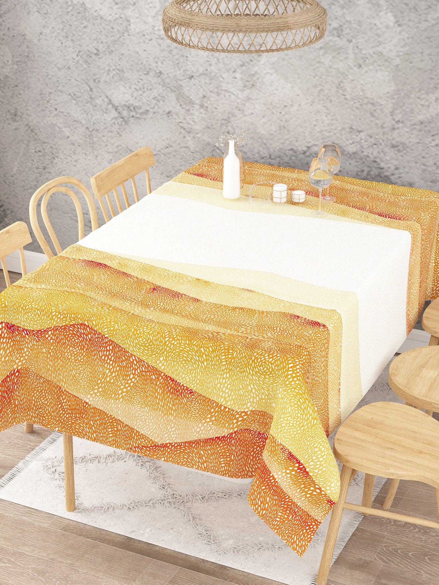 Abstract Digital Print White and Yellow Table Cover