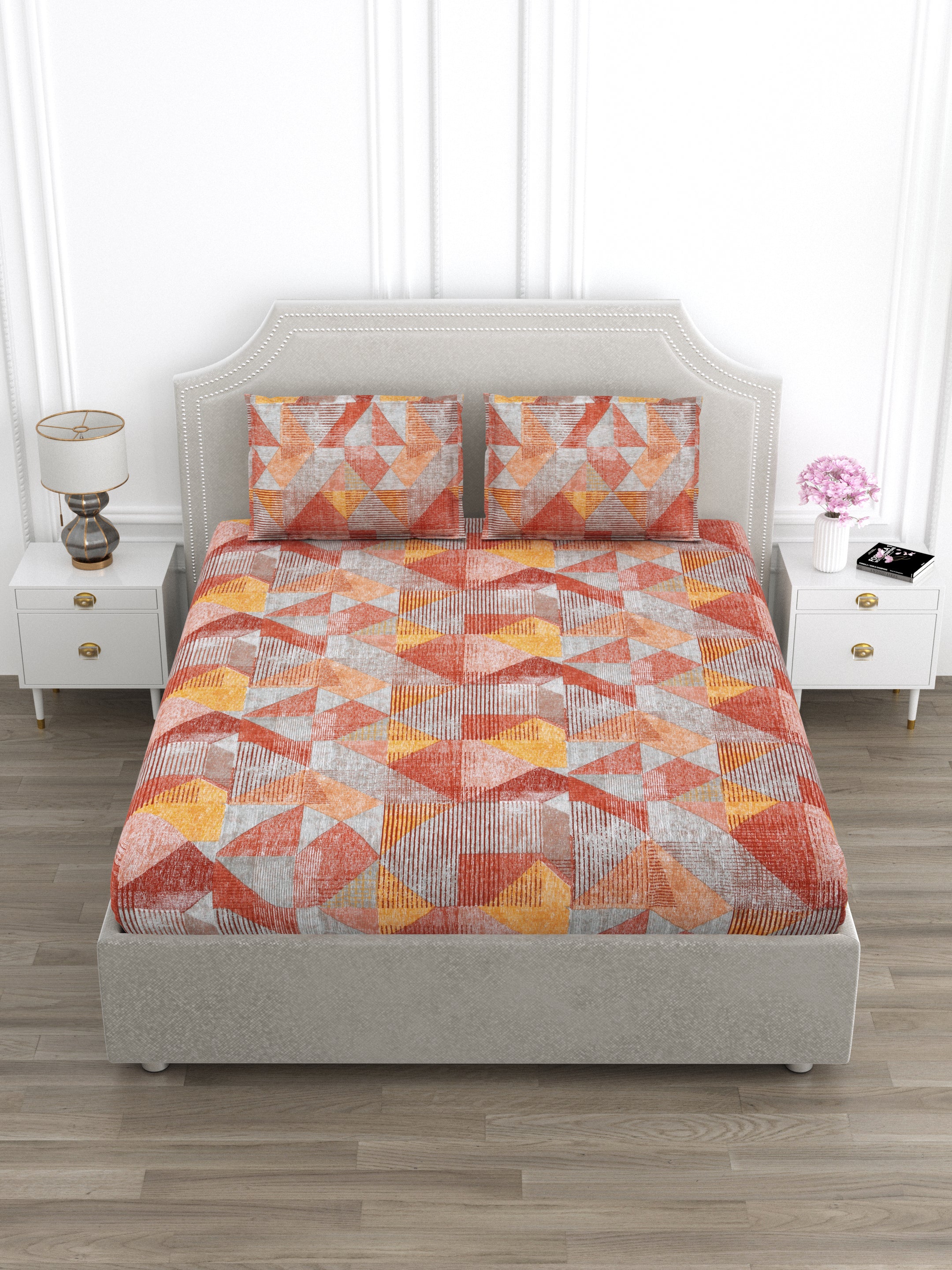 Multi Color Geometric Super King Size Cotton Bedsheet