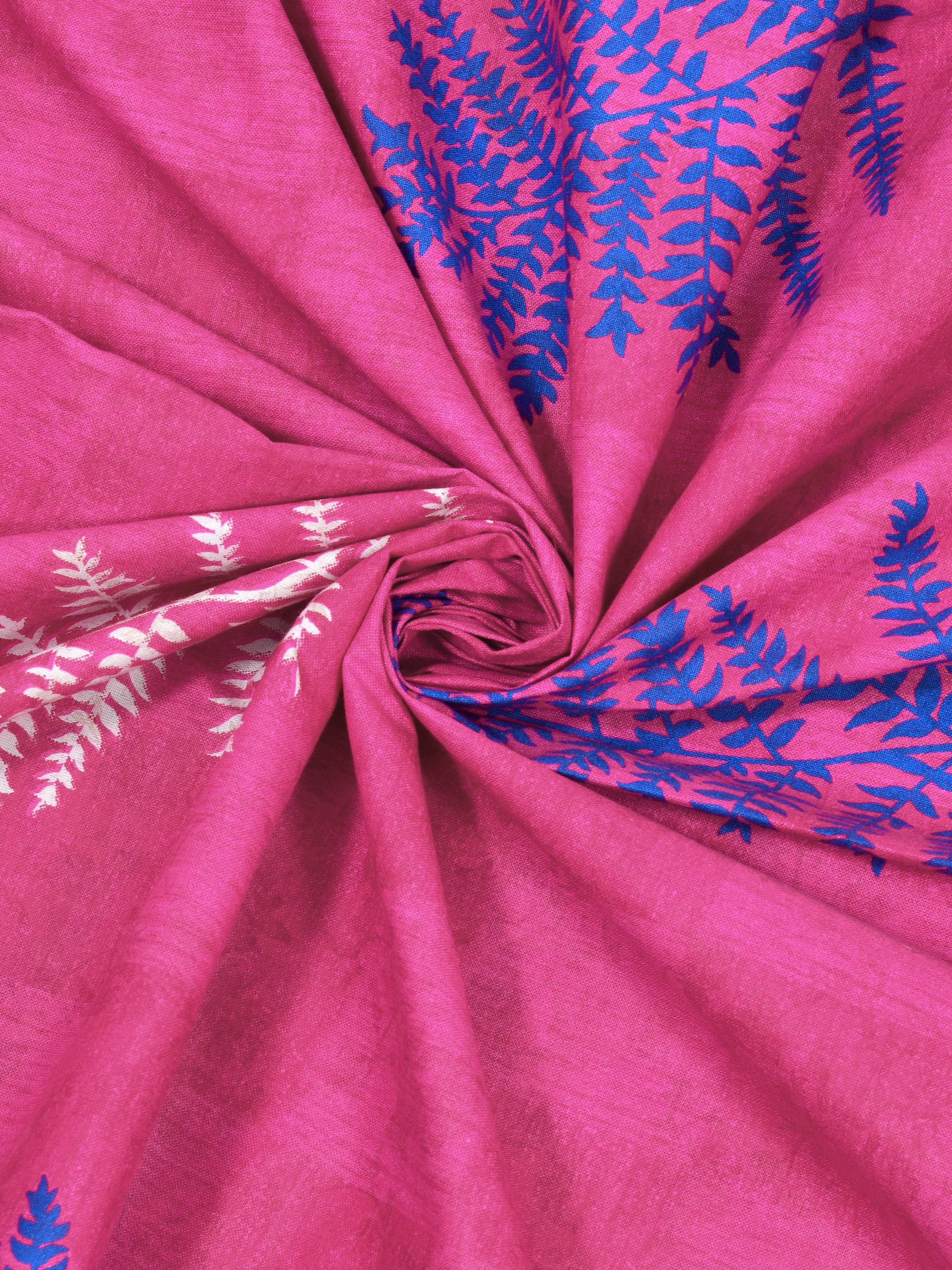Pink and Blue Ethnic Motifs Super King Size Cotton Bedsheet