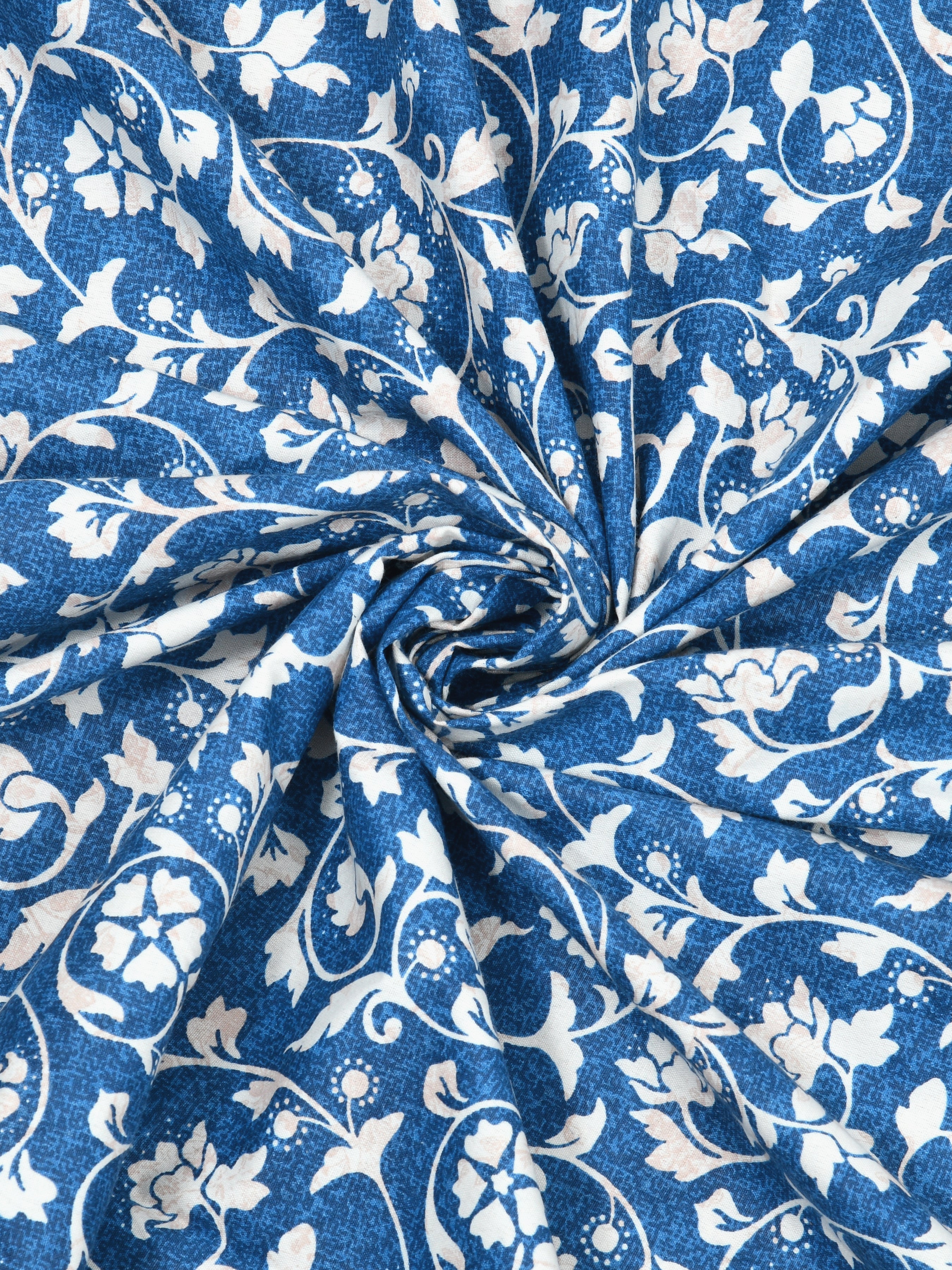 Blue and White Floral Super King Size Cotton Bedsheet