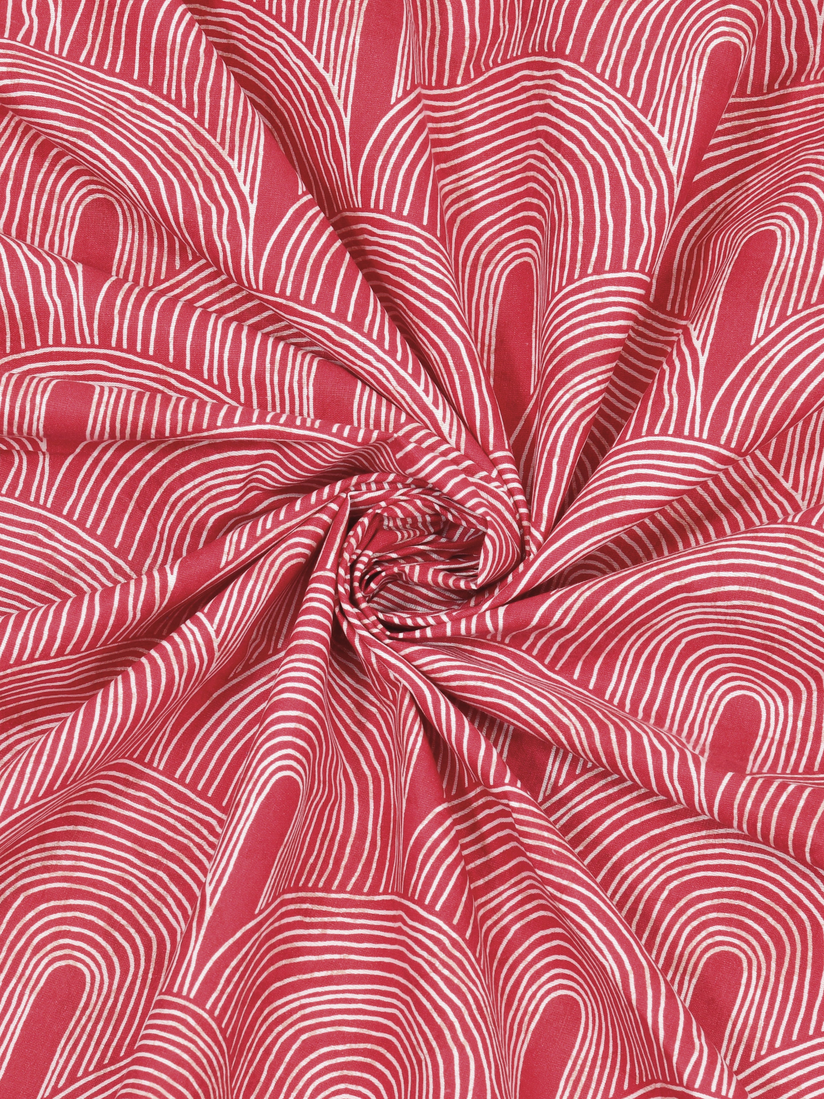 Red and White Geometric Super King Size Cotton Bedsheet