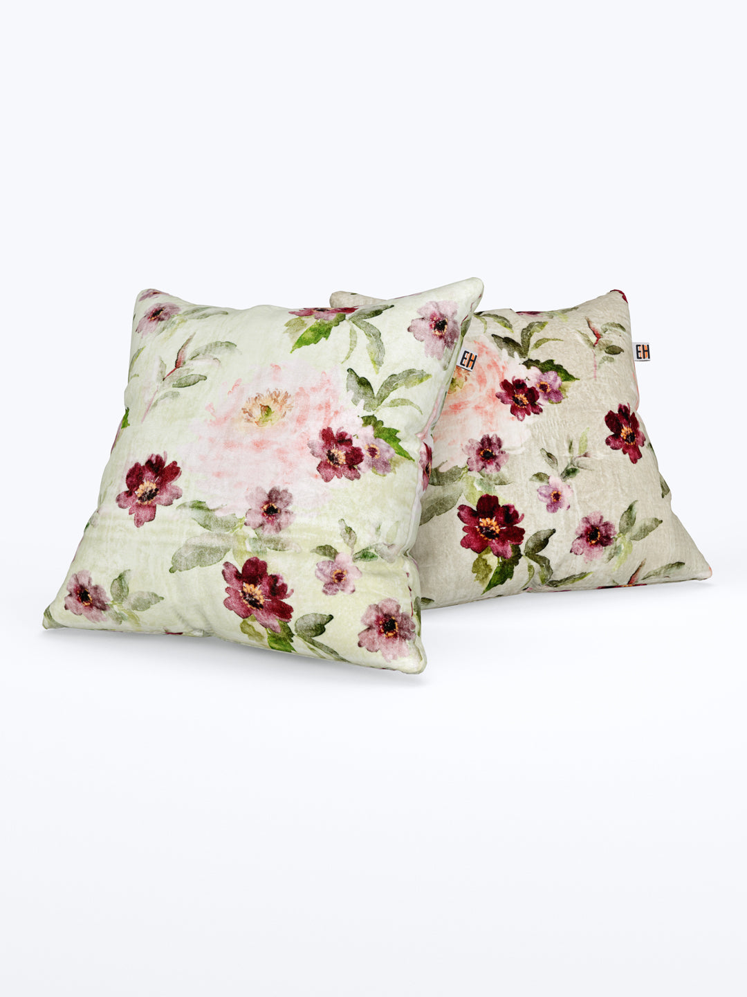 Green water color based Set of 2 floral cushion covers