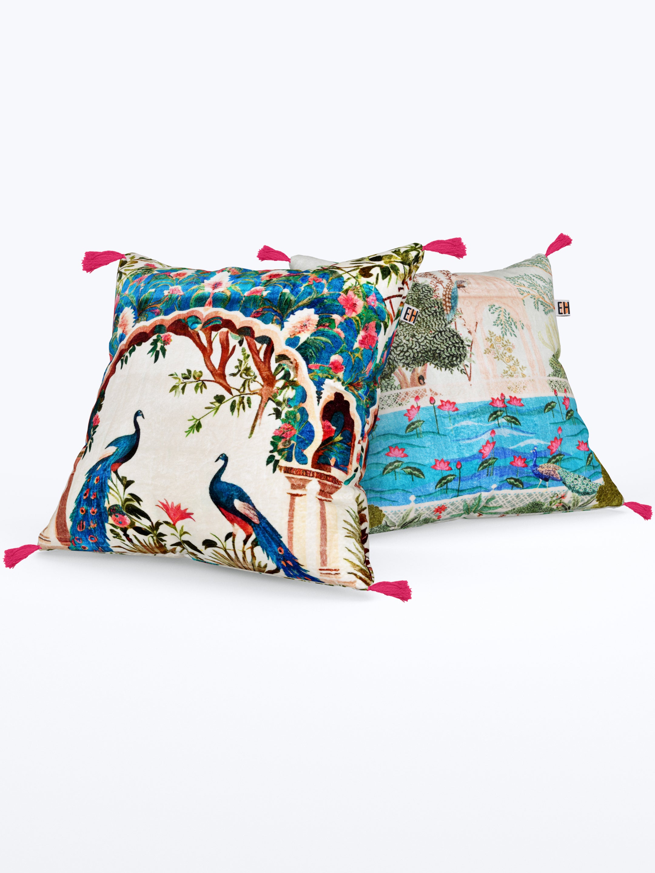 Blue & Pink Mughal Theme set of 2 Digital Print Cushion Covers