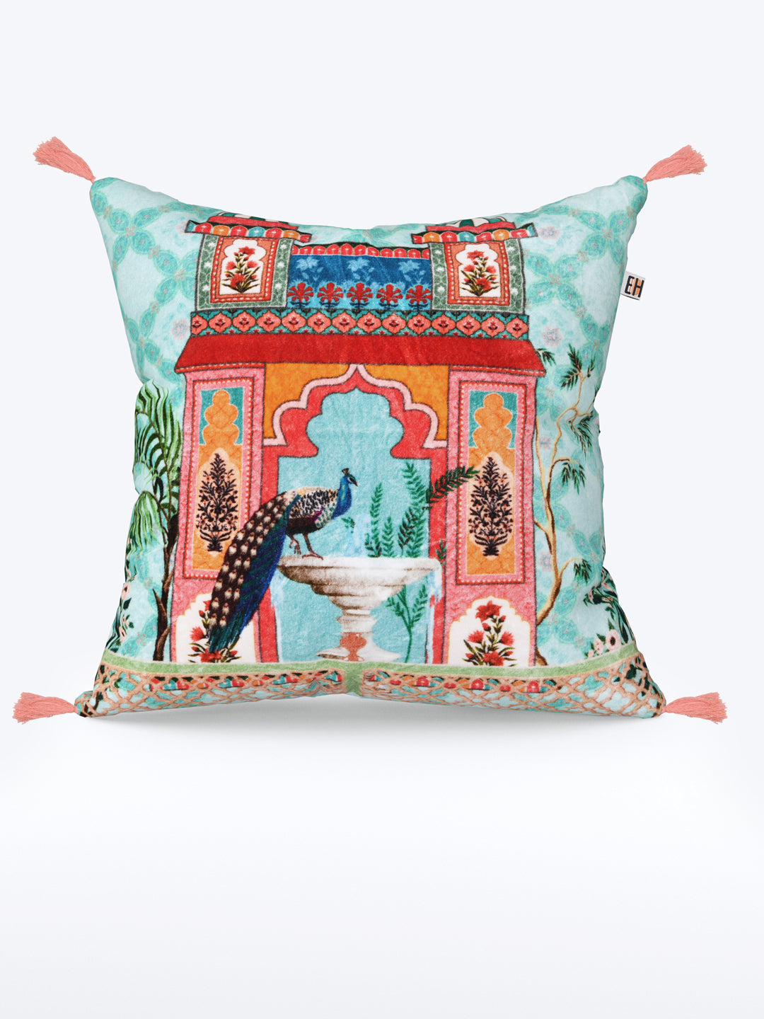 Mughal Theme Blue Colored set of 2 Digital Print Cushion Covers