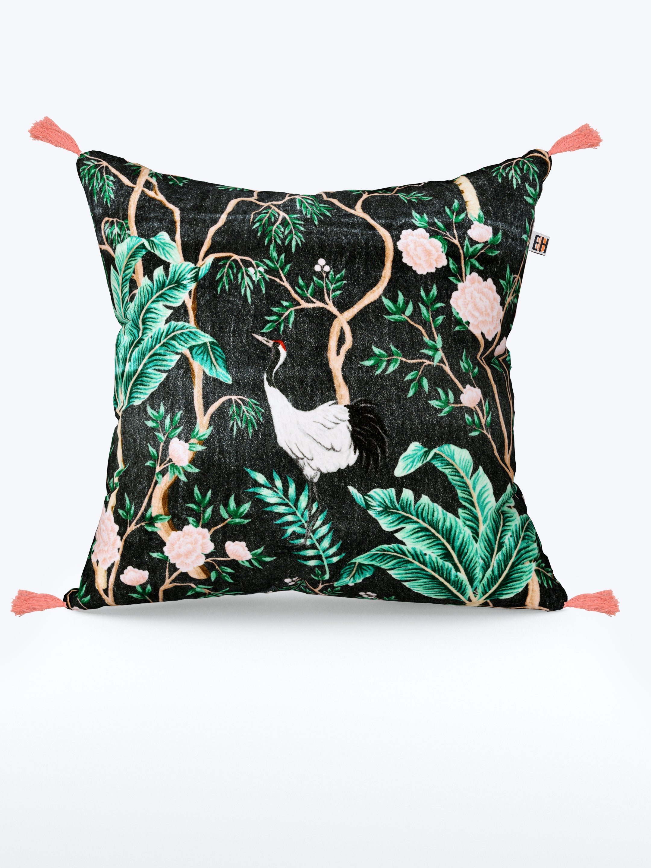 Chinoiserie Theme Pink & Dark Grey set of 2 Digital  Print Cushion Covers