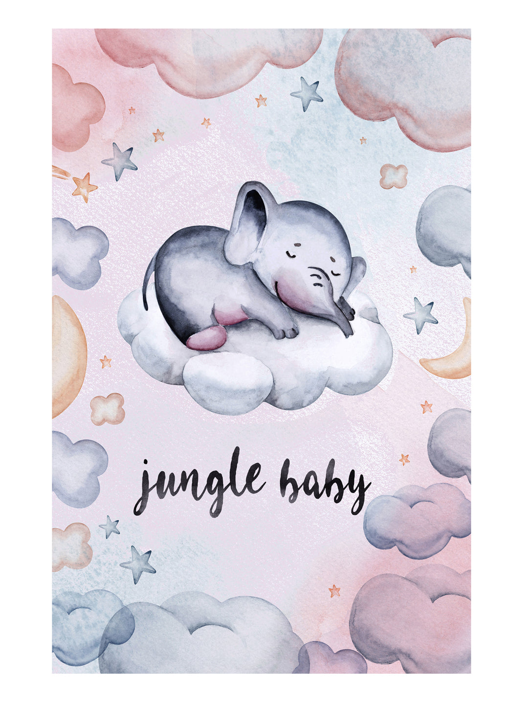 Pink & Grey Elephant Panel Print Kids Bedsheet