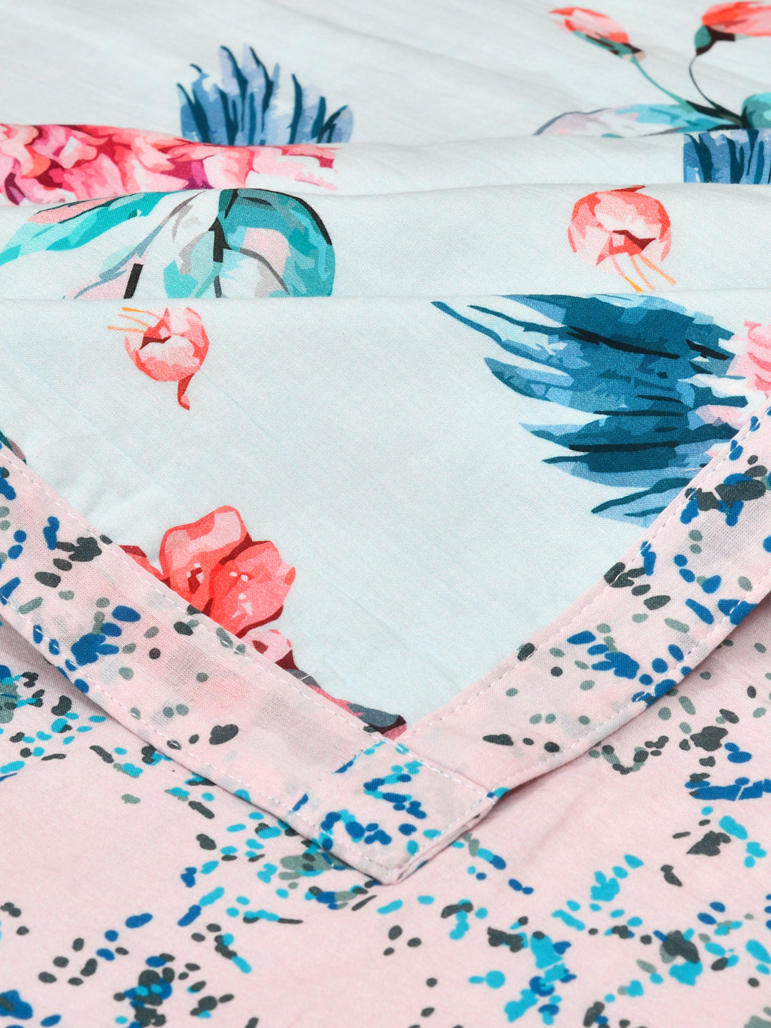 Ice Blue & Pink Digital Print Reversible Cotton Dohar