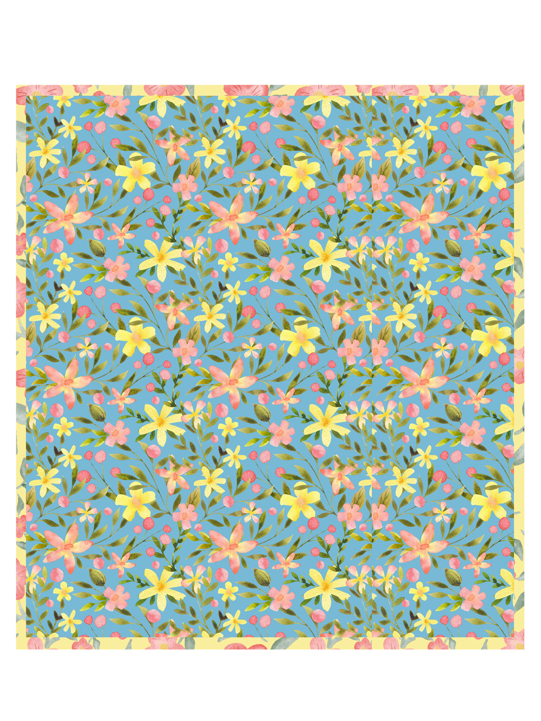 Yellow & Blue Floral Print Reversible Double Dohar