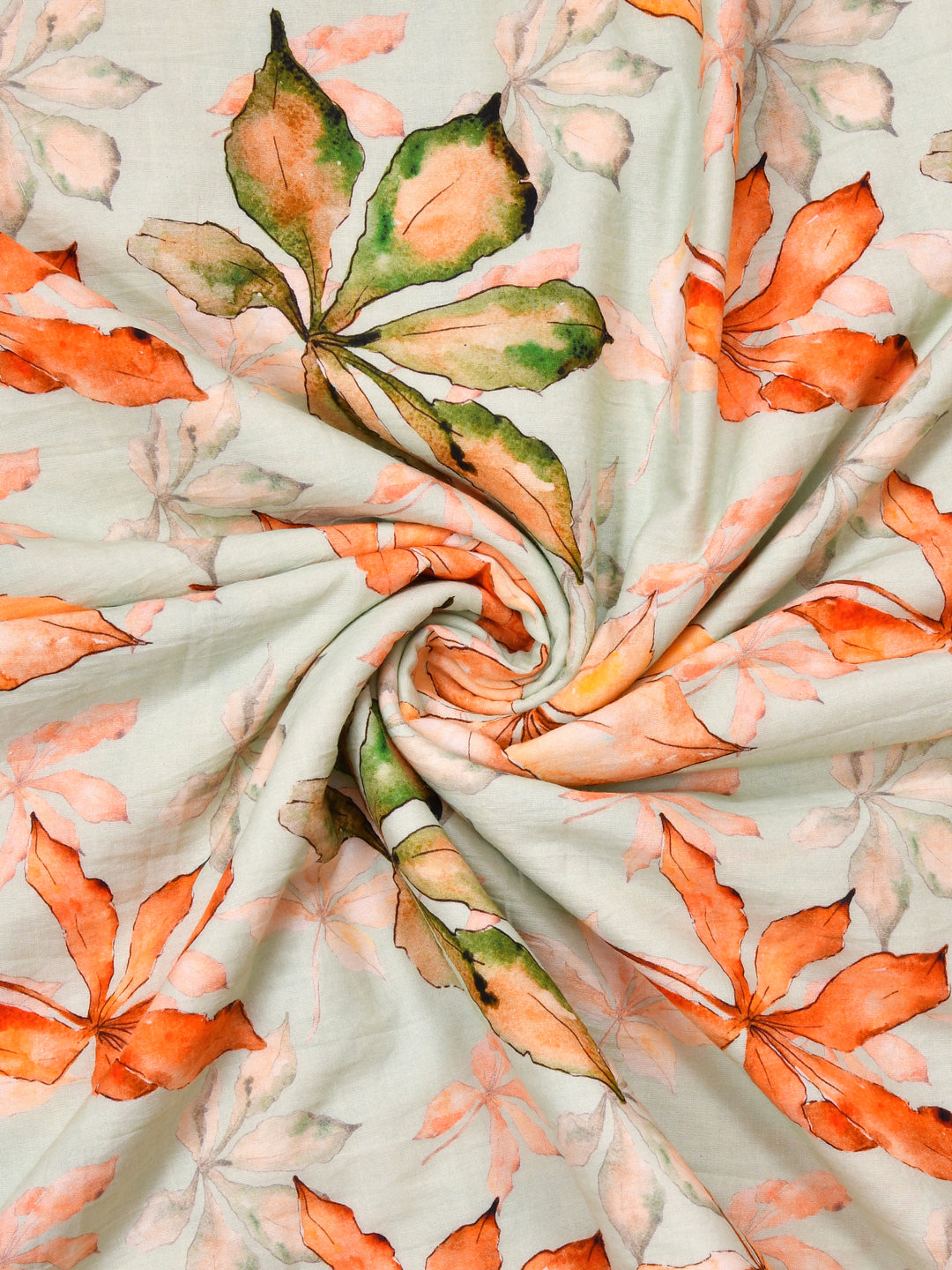 Green and Orange Floral Print Reversible Cotton Dohar