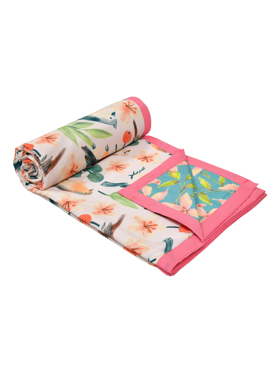 Green and Pink Floral Print Reversible Cotton Dohar