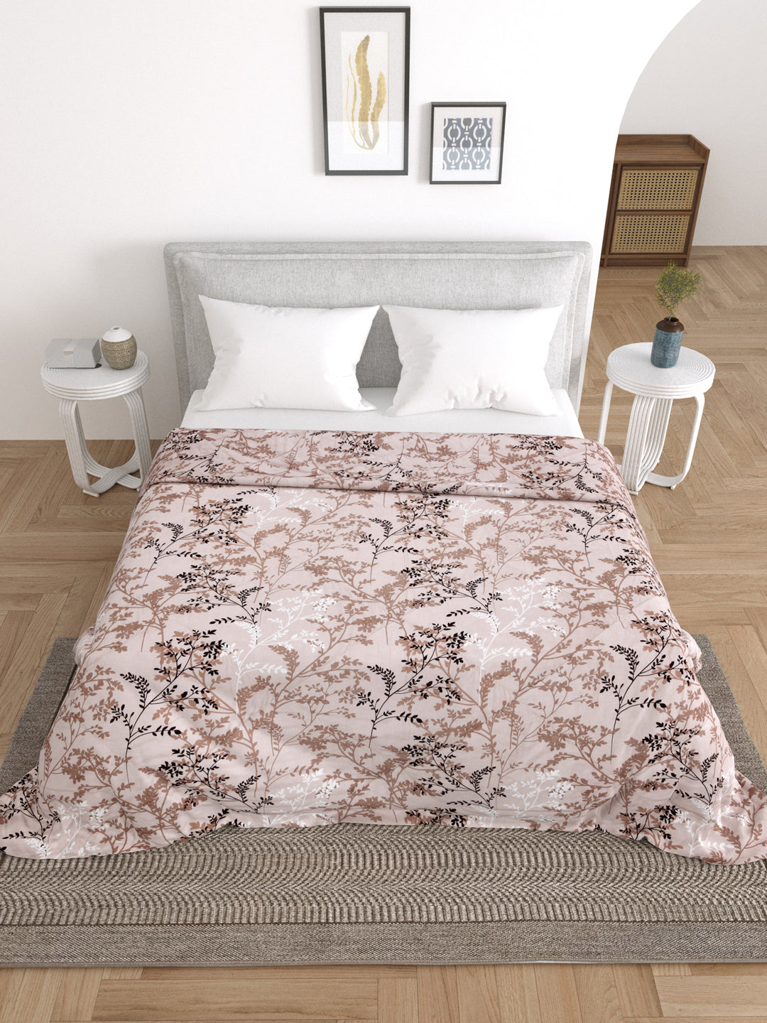 Pink and Brown Floral Print Double bed AC Comforter