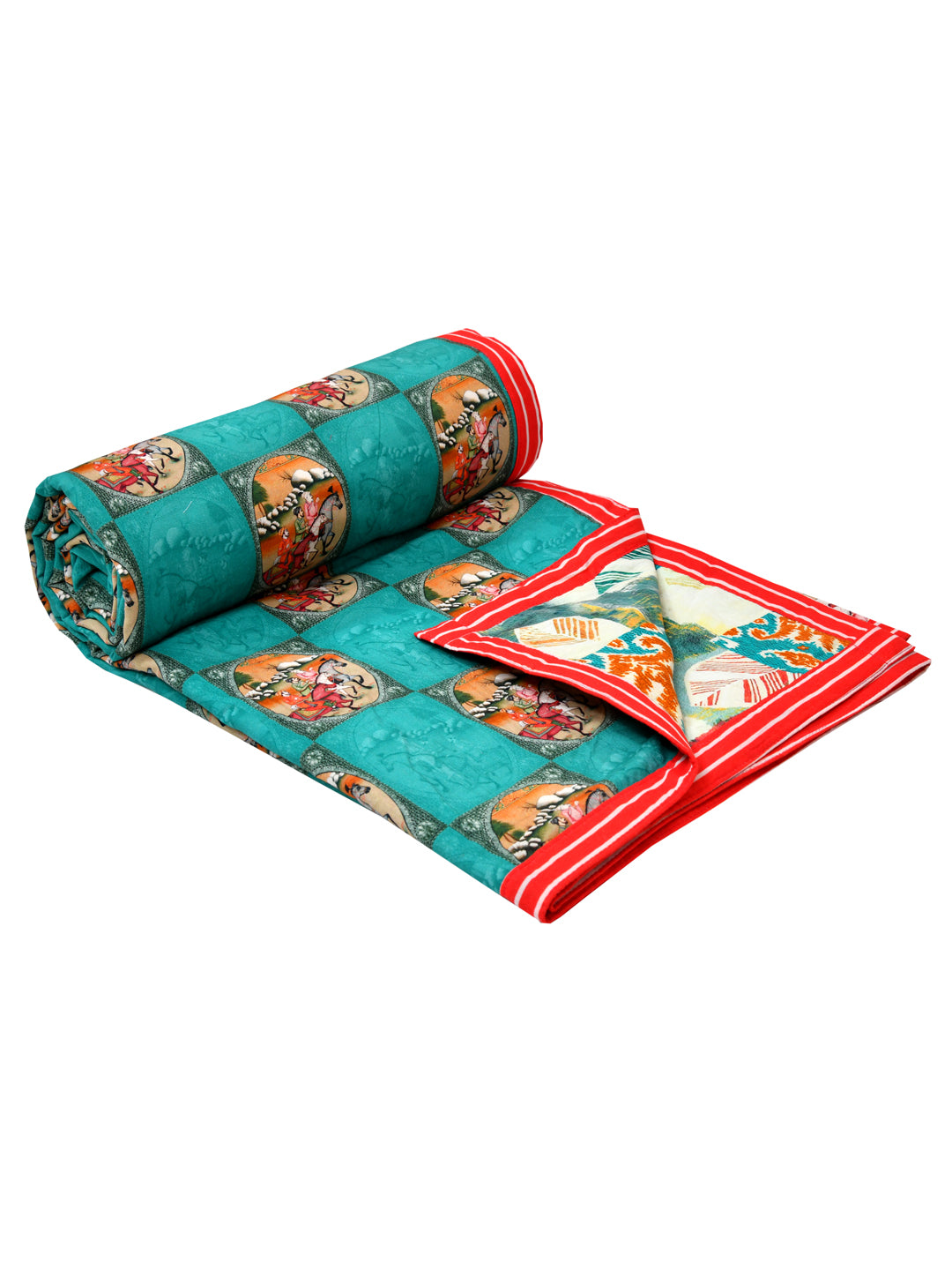 Teal Colour Ethnic Motif AC Room 120 GSM Double Bed Dohar
