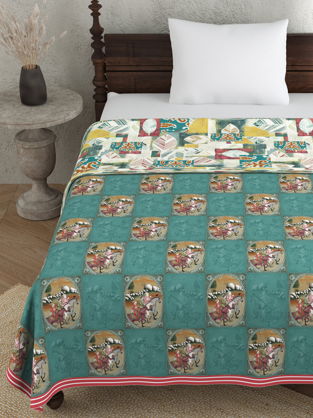 Teal Color Ethnic Motifs AC Room 120 GSM Single Bed Dohar