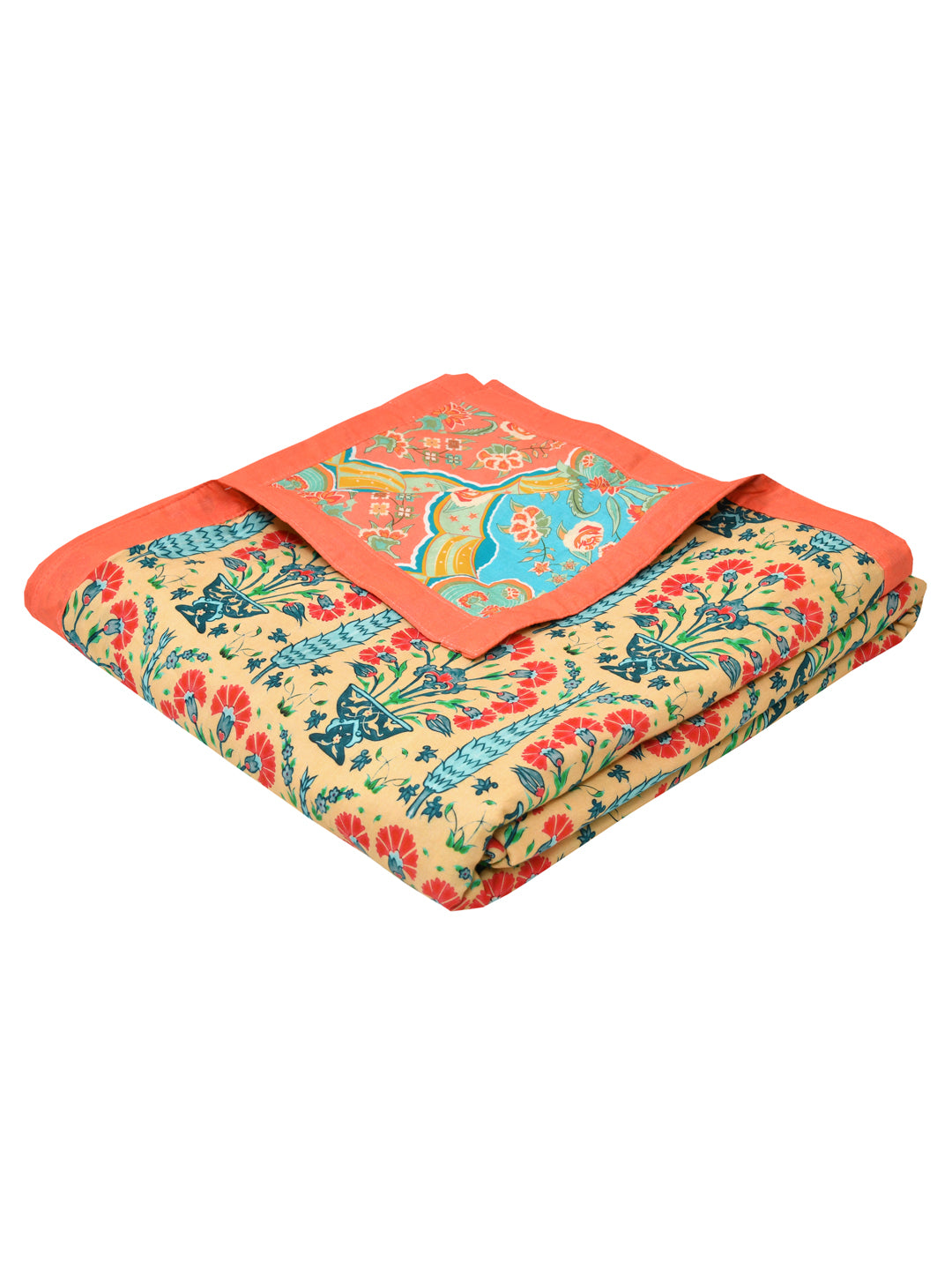 Blue & Yellow Ethnic Motifs AC Room 120 GSM Double Bed Dohar