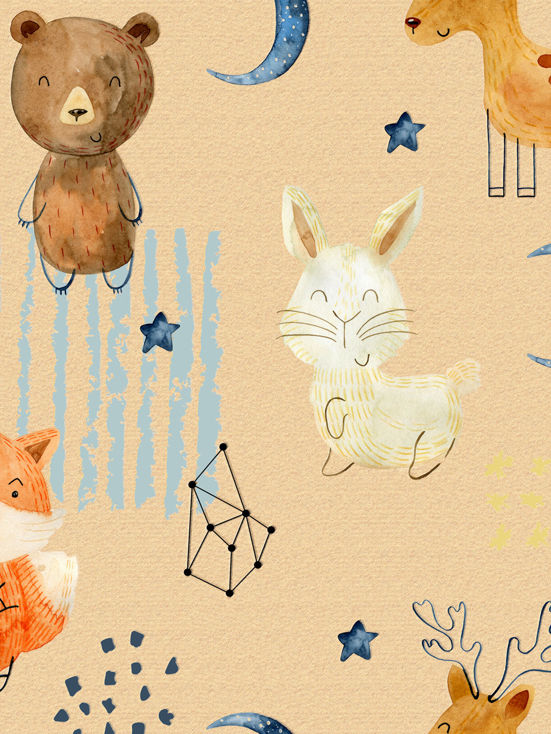 Yellow Animal Character Doodle Print Kids Single Bedsheet
