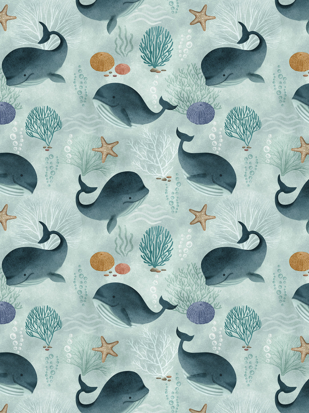 Blue Baby Whale Print Kids Single Bedsheet