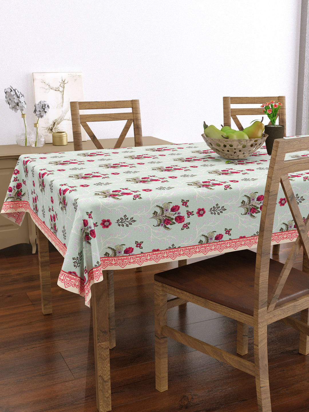 Cool Mint & Pink Floral Rectangular 4 Seater Table Cover