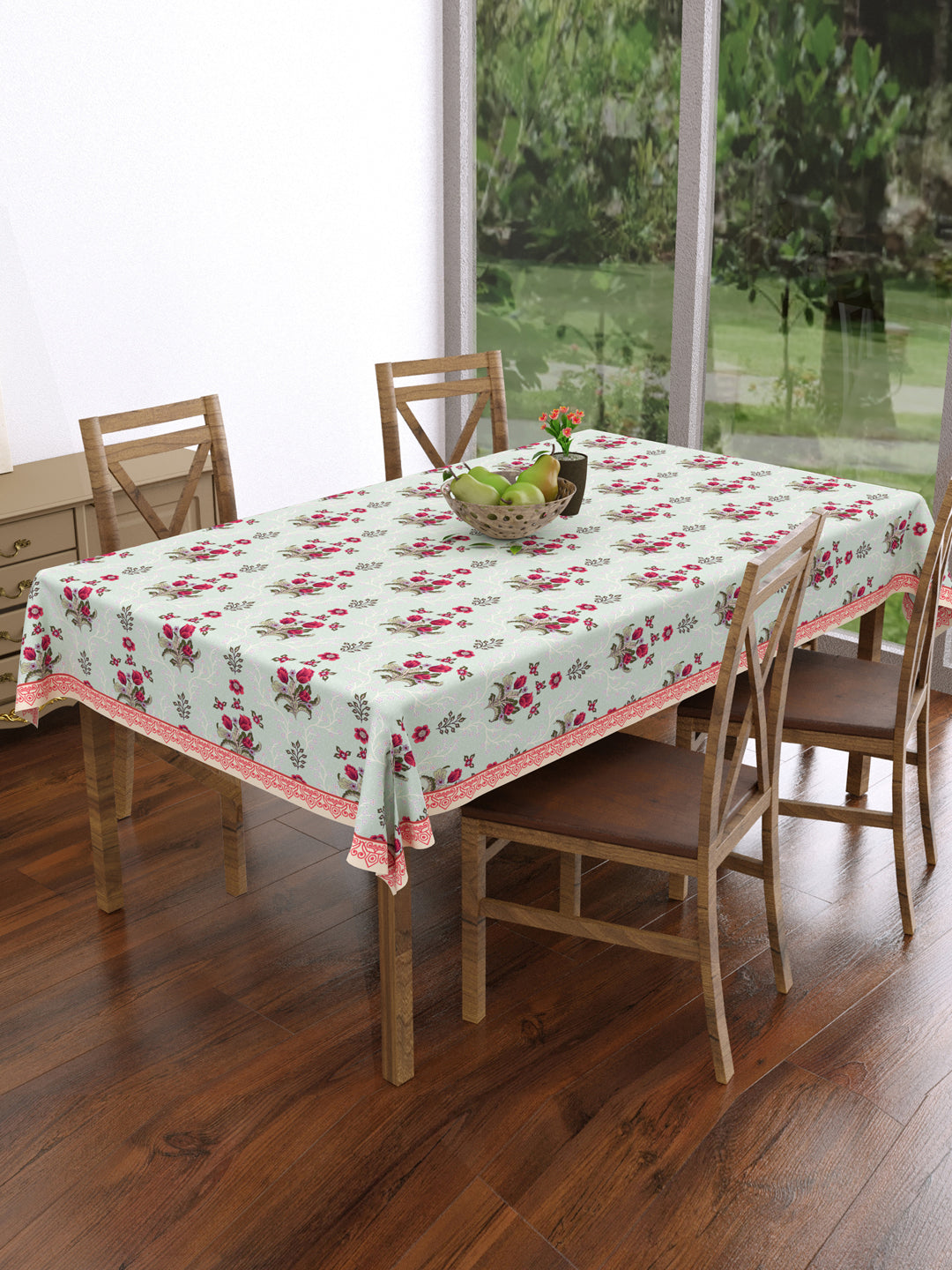 Cool Mint & Pink Floral Rectangular 4 Seater Table Cover