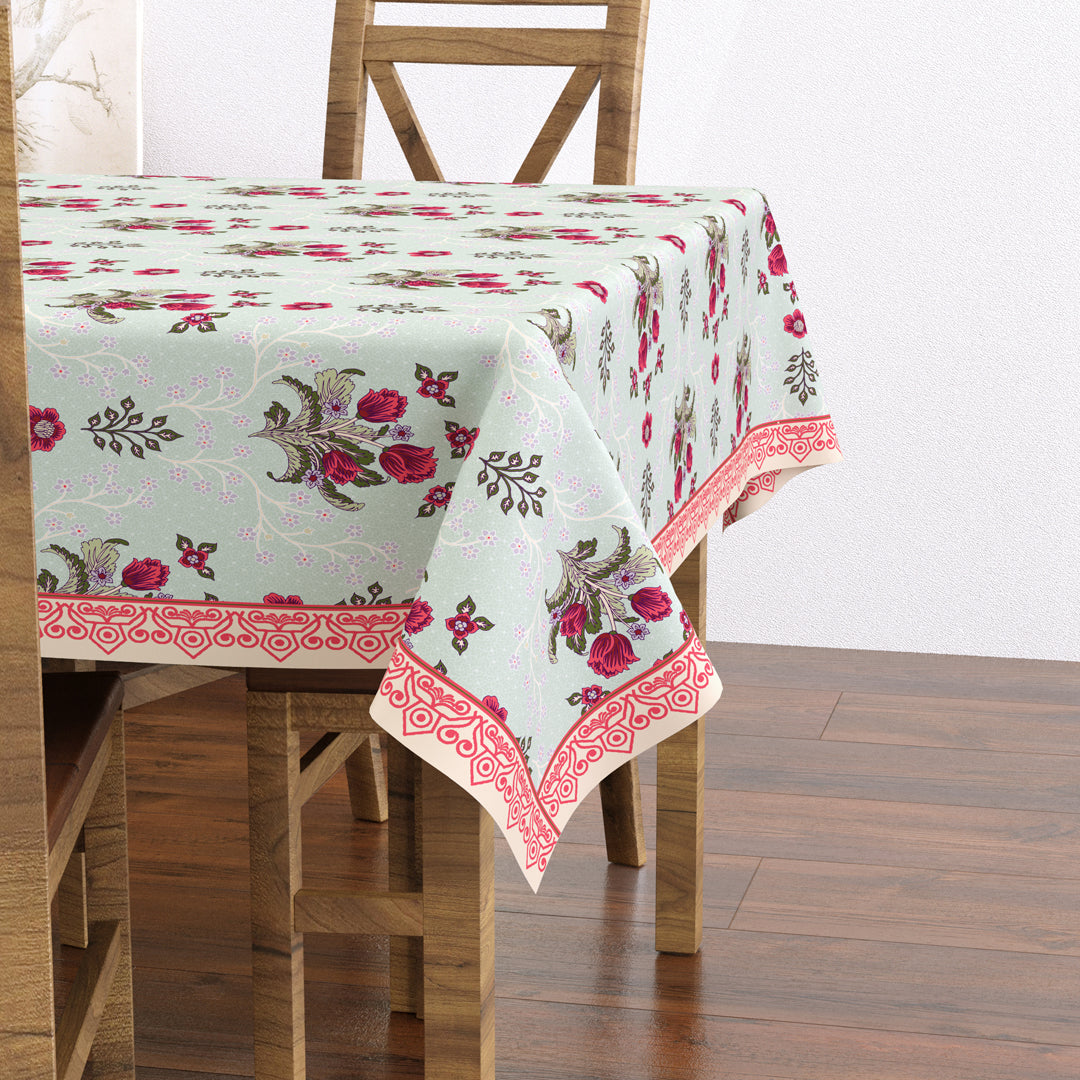 Cool Mint & Pink Floral Rectangular 4 Seater Table Cover