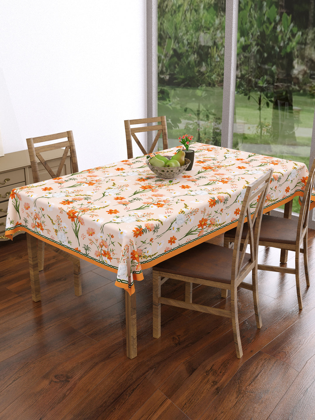 Orange Floral Print Rectangular 4 Seater Table Cover