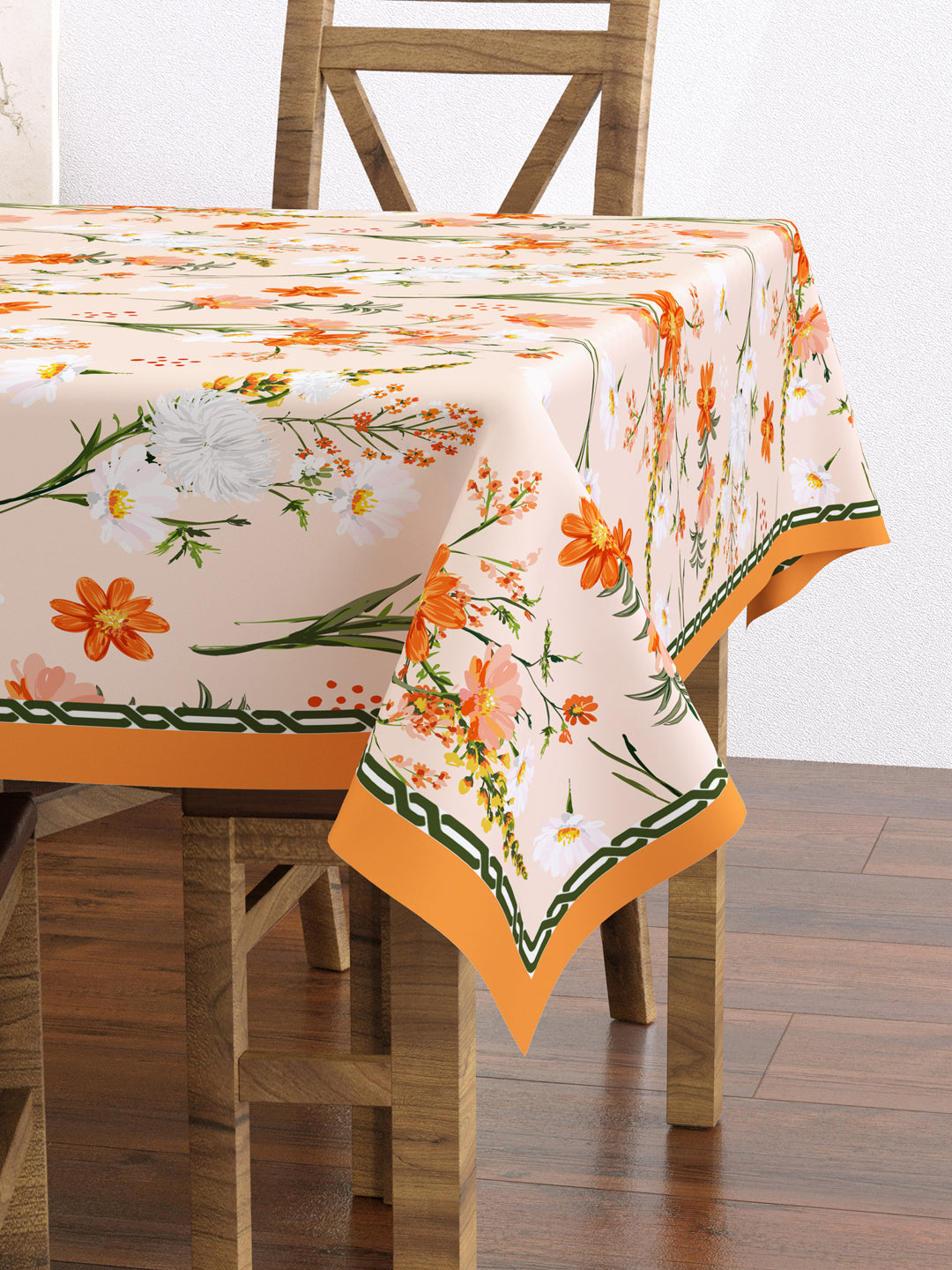 Orange Floral Print Rectangular 4 Seater Table Cover