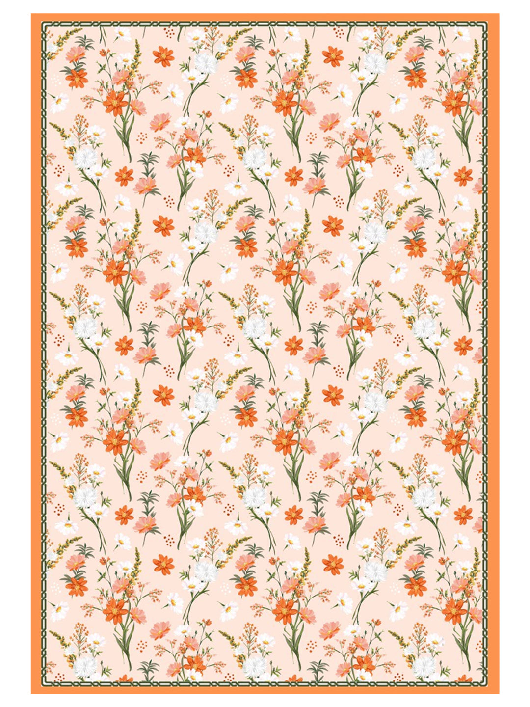 Orange Floral Print Rectangular 4 Seater Table Cover