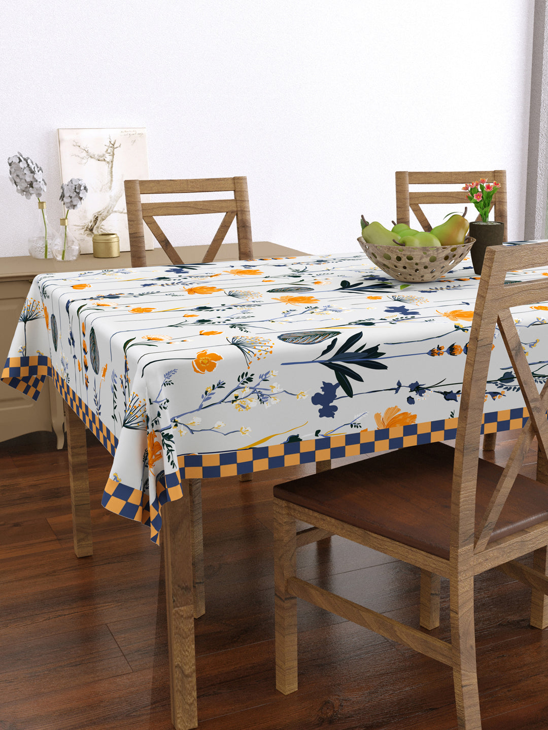 Grey & Orange Floral Rectangular 4 Seater Table Cover