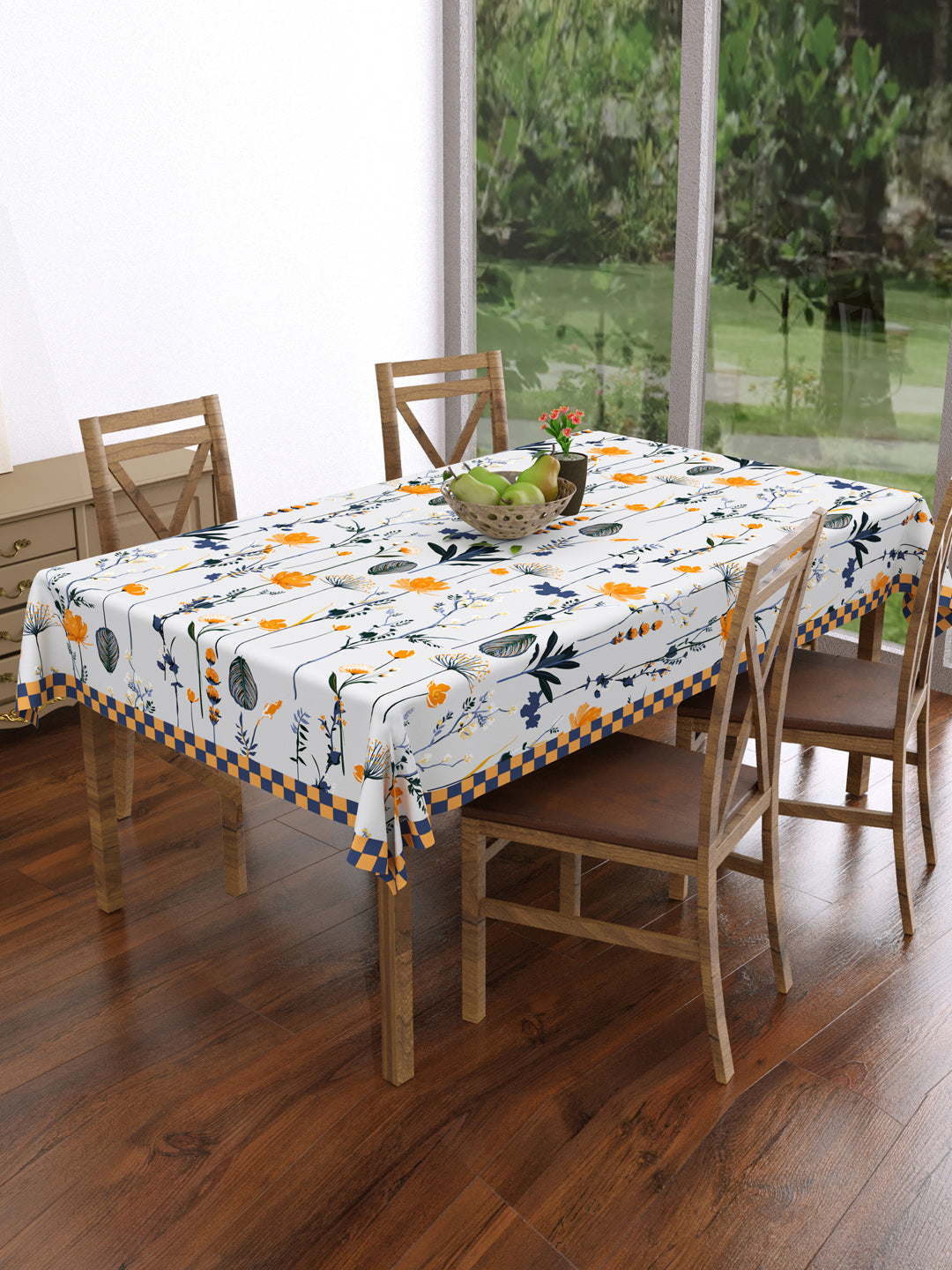 Grey & Orange Floral Rectangular 4 Seater Table Cover