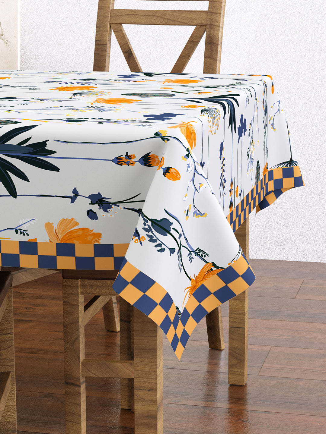 Grey & Orange Floral Rectangular 4 Seater Table Cover