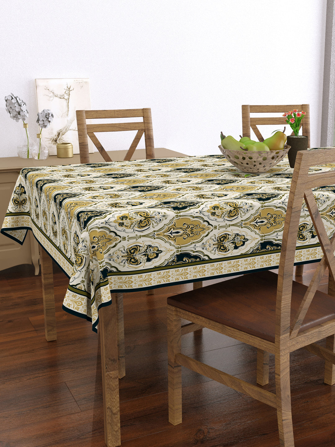 Slate Grey and Yellow Ethnic Motifs 4 Seater Table Cover