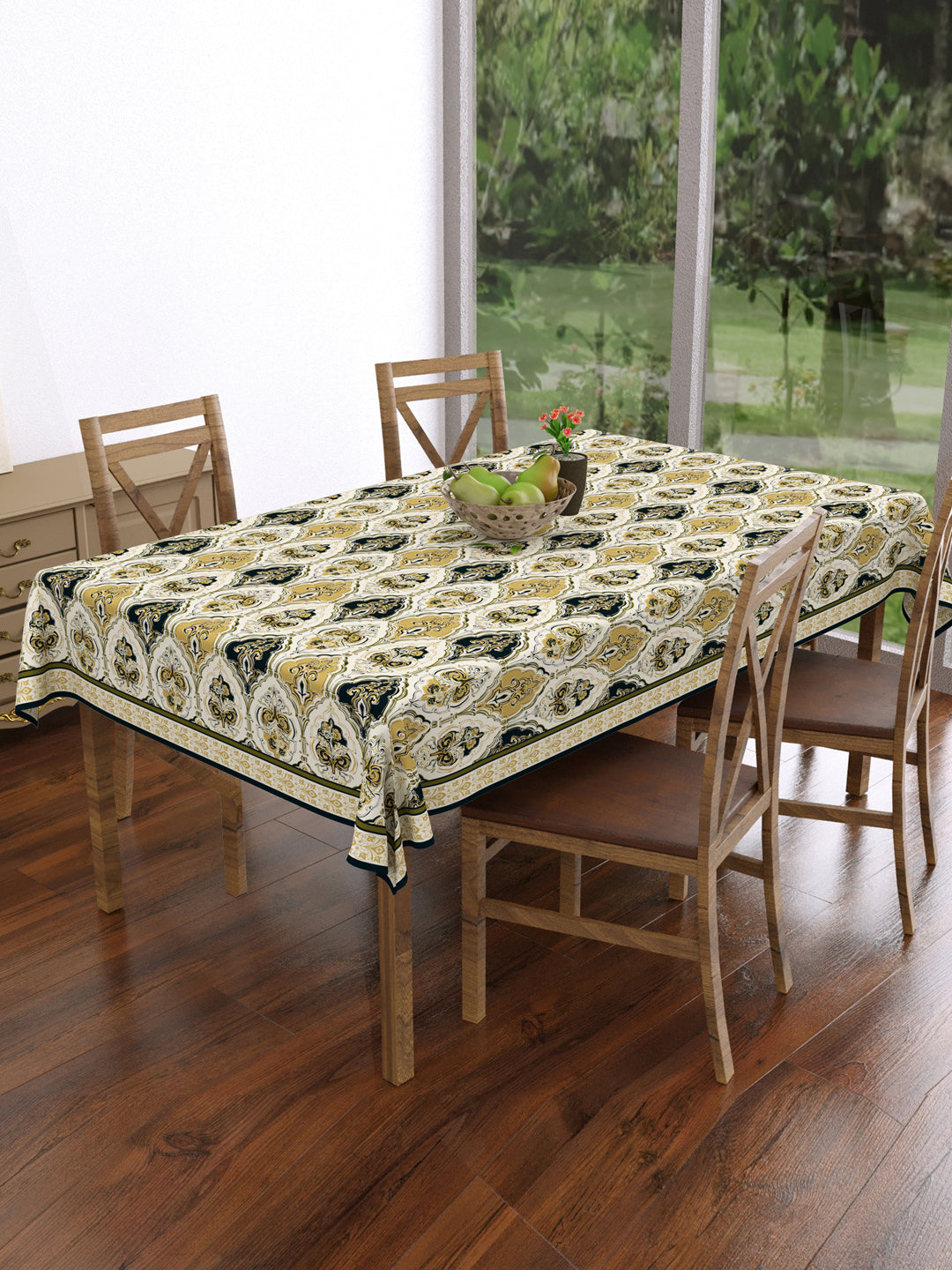 Slate Grey and Yellow Ethnic Motifs 4 Seater Table Cover