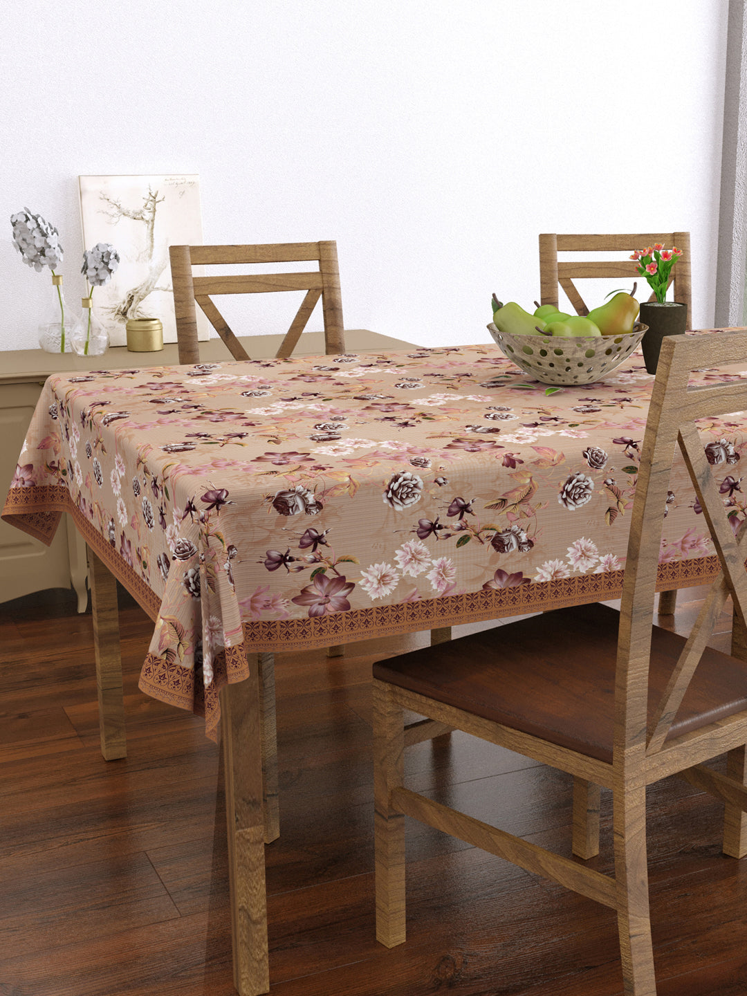 Brown Floral 4 Seater Table Cover