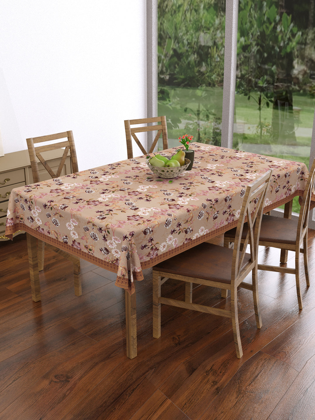 Brown Floral 4 Seater Table Cover