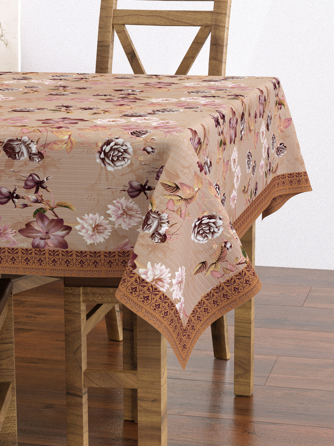 Brown Floral 4 Seater Table Cover