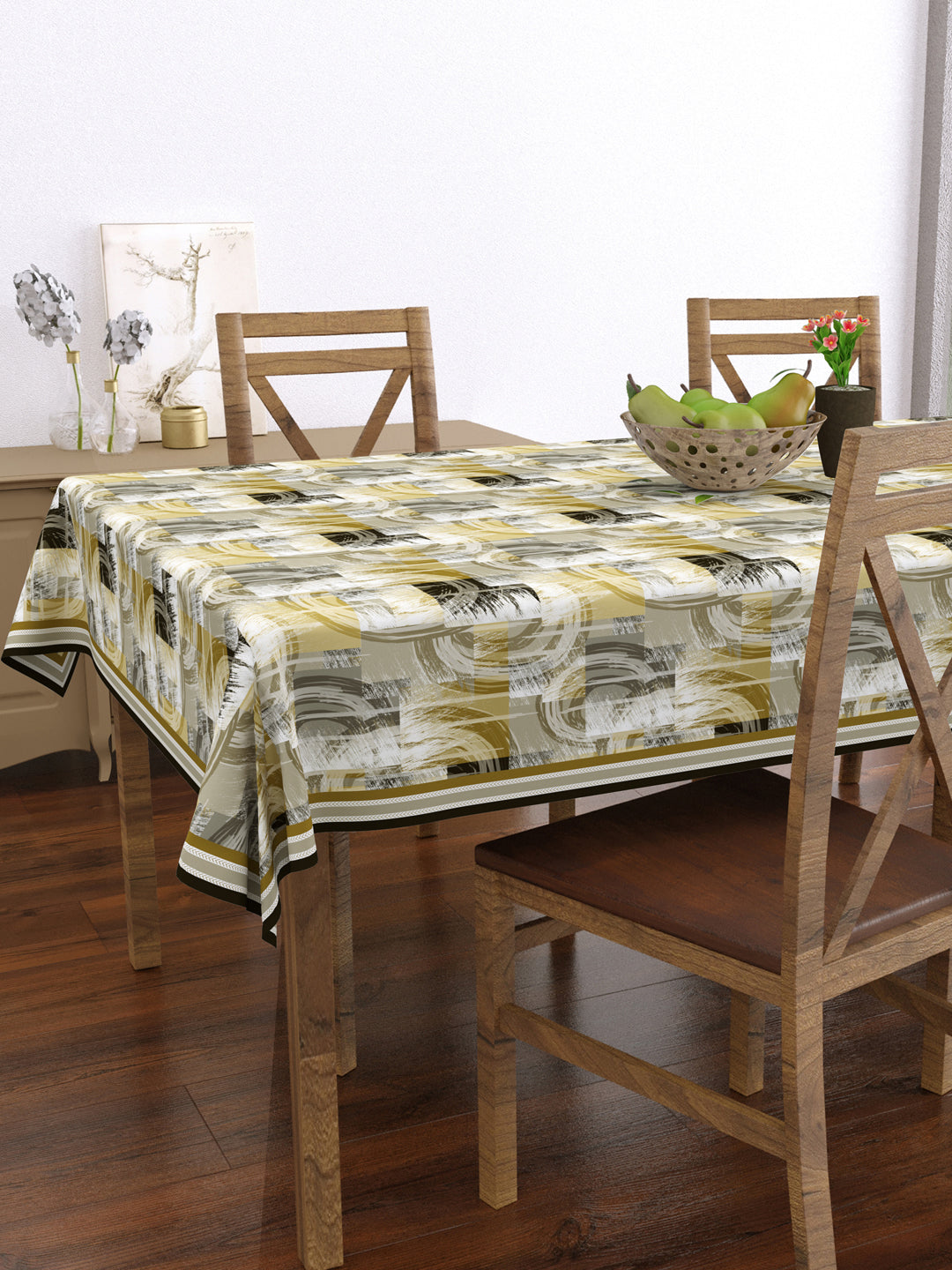 Slate Grey and Yellow Abstract Print 4 Seater Table Cover