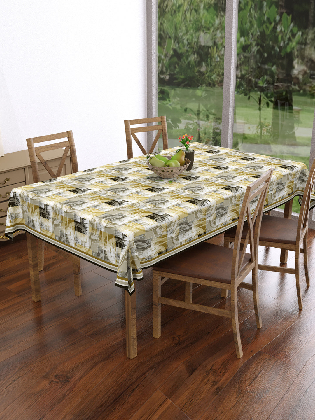 Slate Grey and Yellow Abstract Print 4 Seater Table Cover