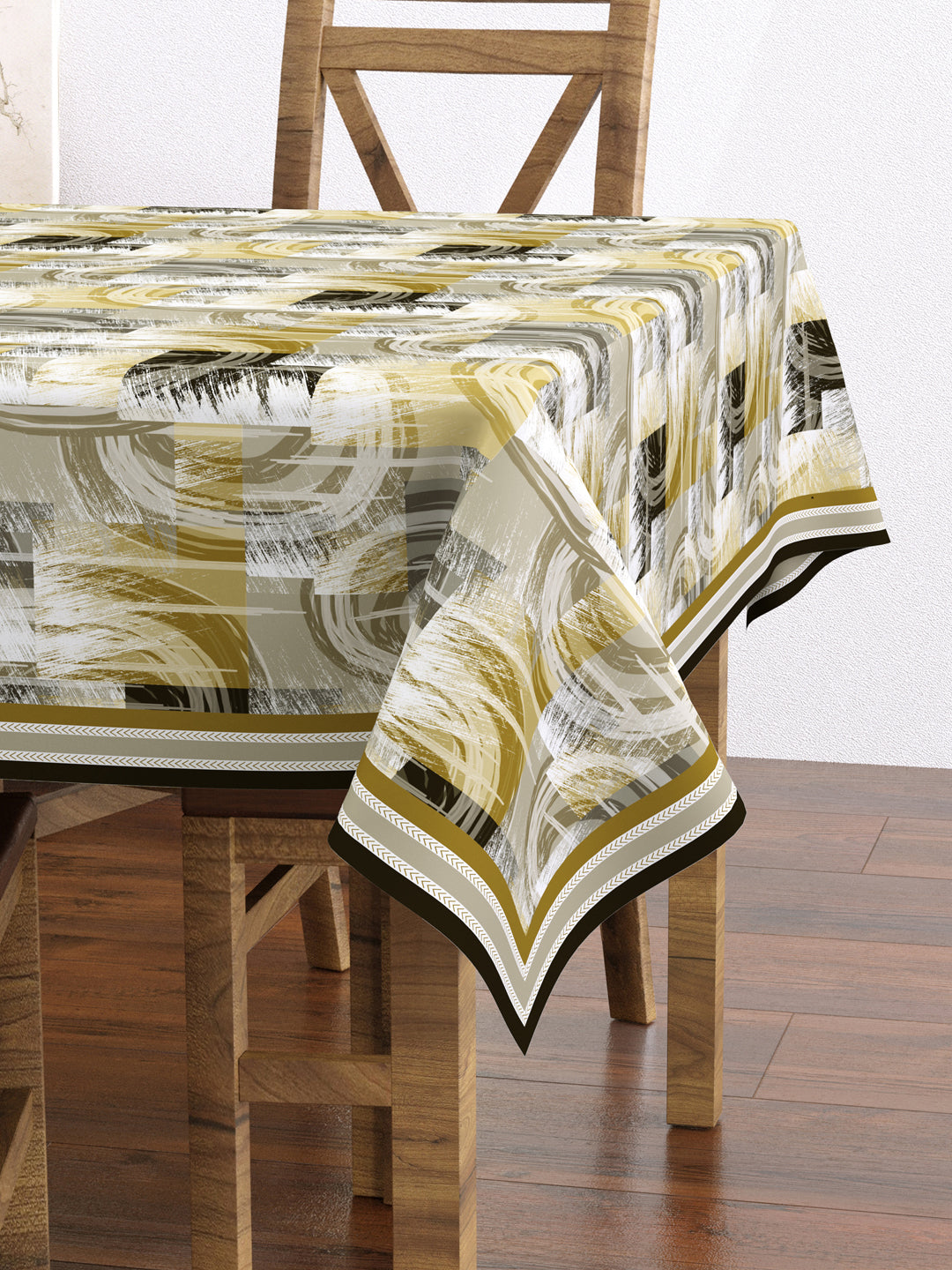 Slate Grey and Yellow Abstract Print 4 Seater Table Cover