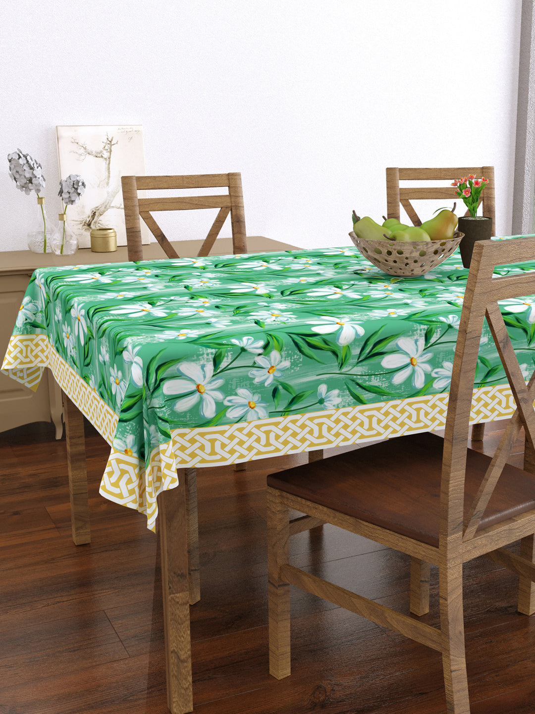 Green and White Floral 4 Seater Table Cover