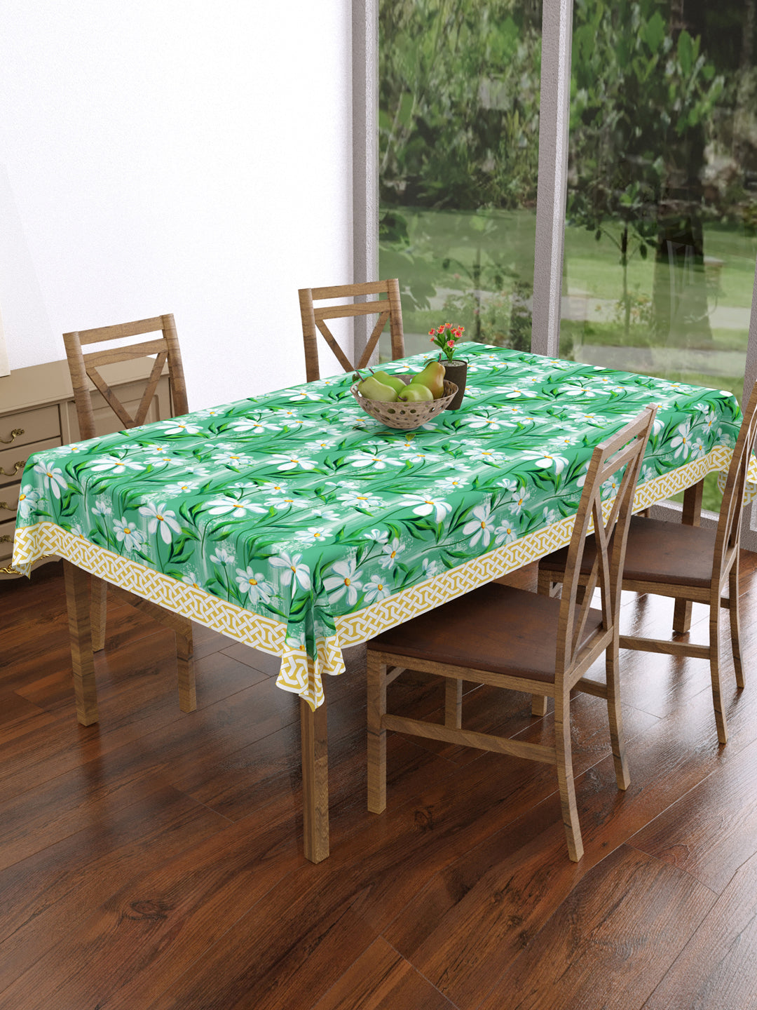 Green and White Floral 4 Seater Table Cover