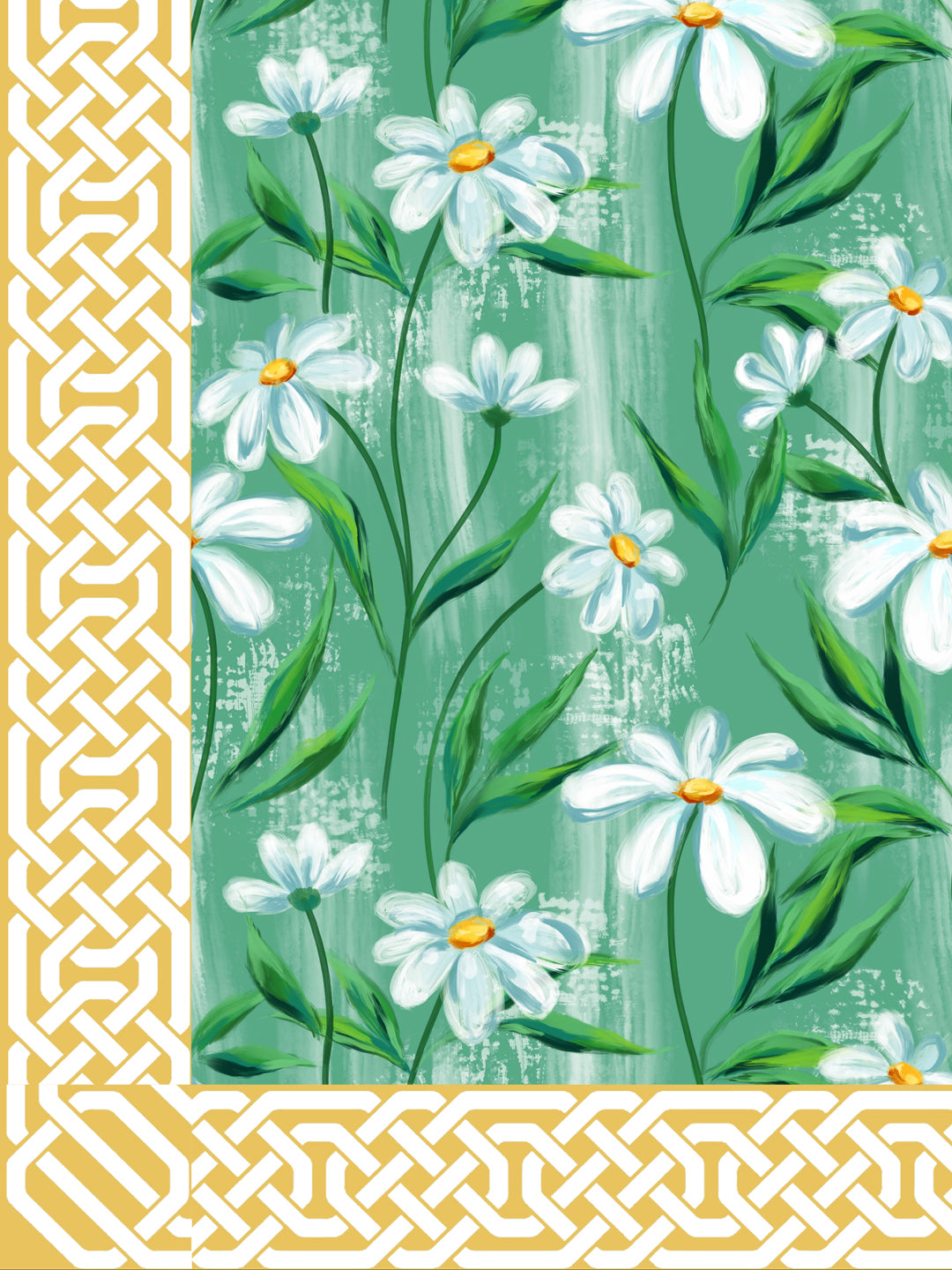 Green and White Floral 4 Seater Table Cover