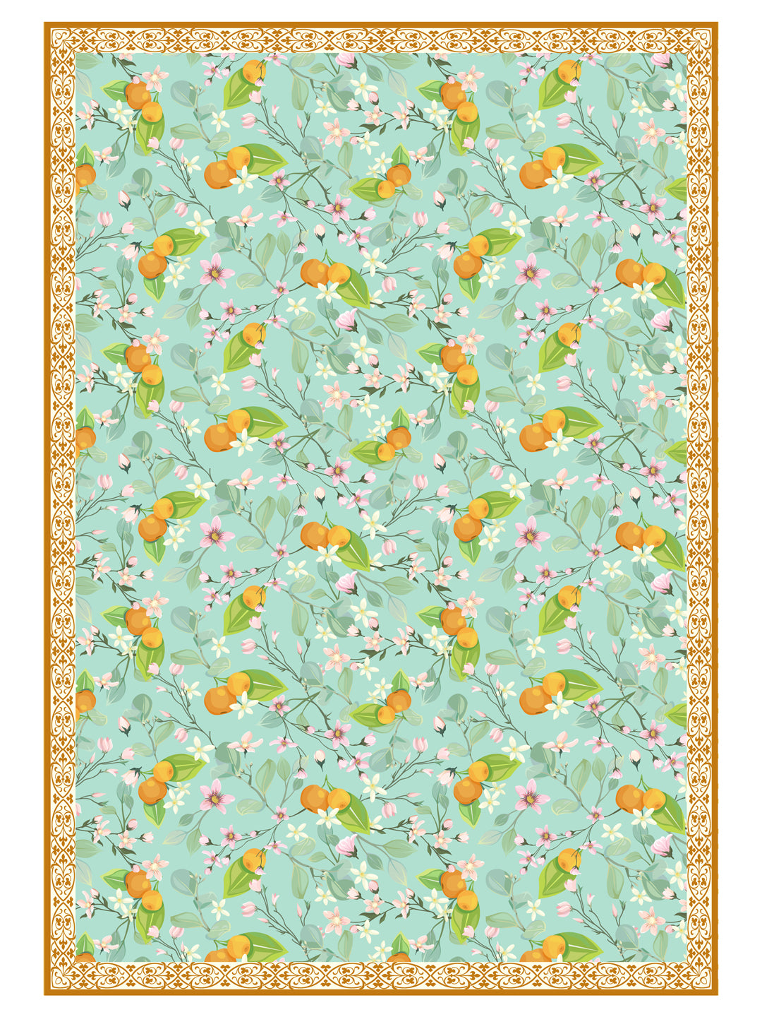 Turquoise and Orange Botanical Print 4 Seater Table Cover