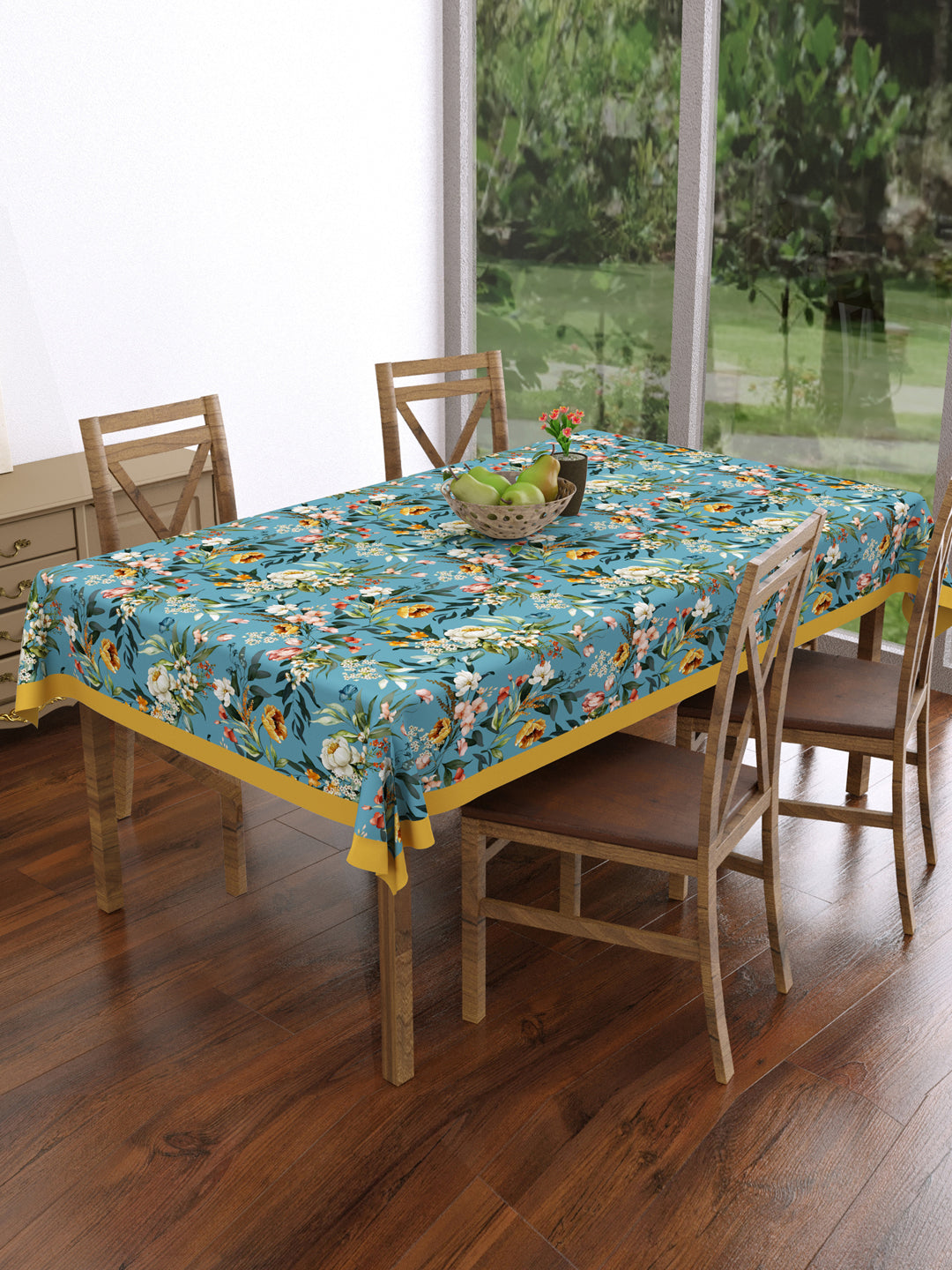 Blue Floral Print Rectangular 4 Seater Table Cover