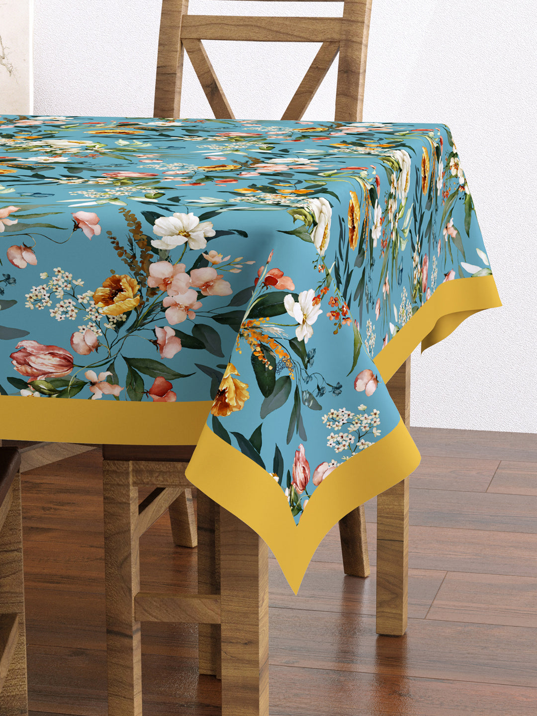 Blue Floral Print Rectangular 4 Seater Table Cover