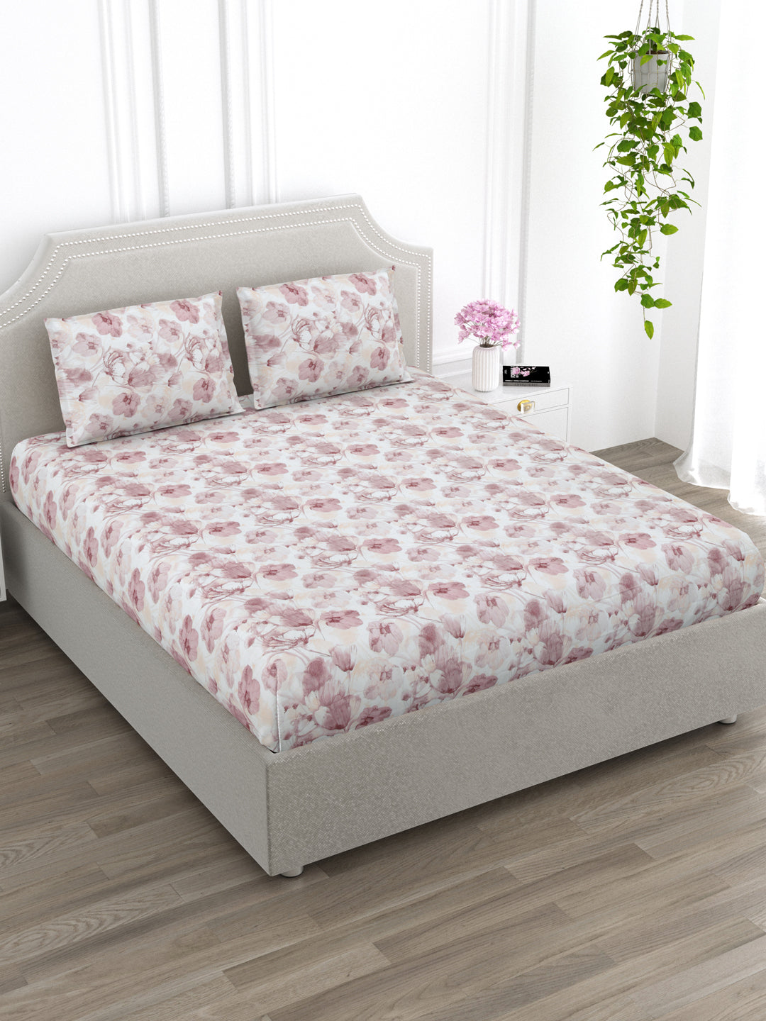 Pink & Peach Floral King Size Bed Cotton Linen