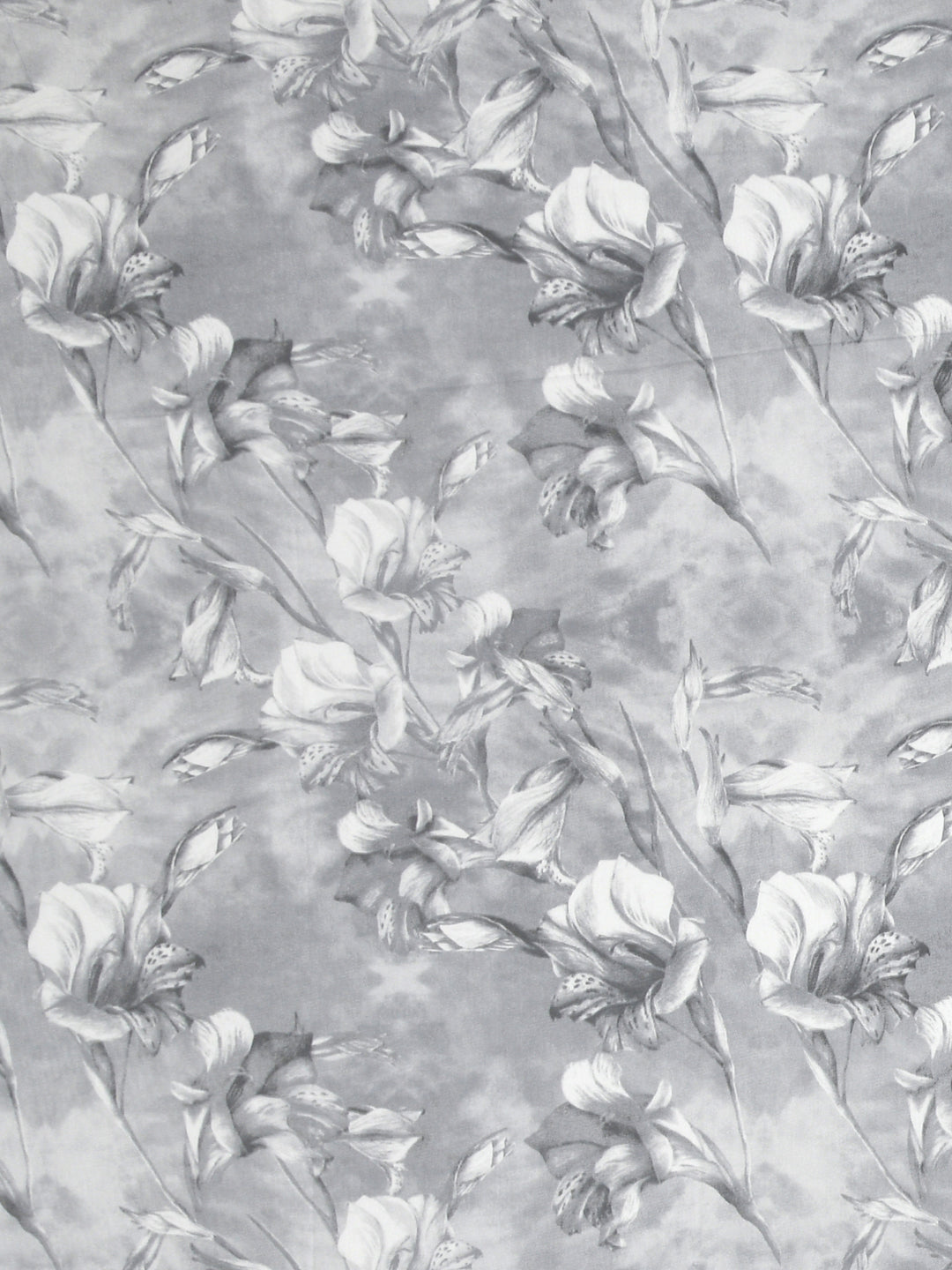 Grey Flora Print King Size Bed Cotton Linen