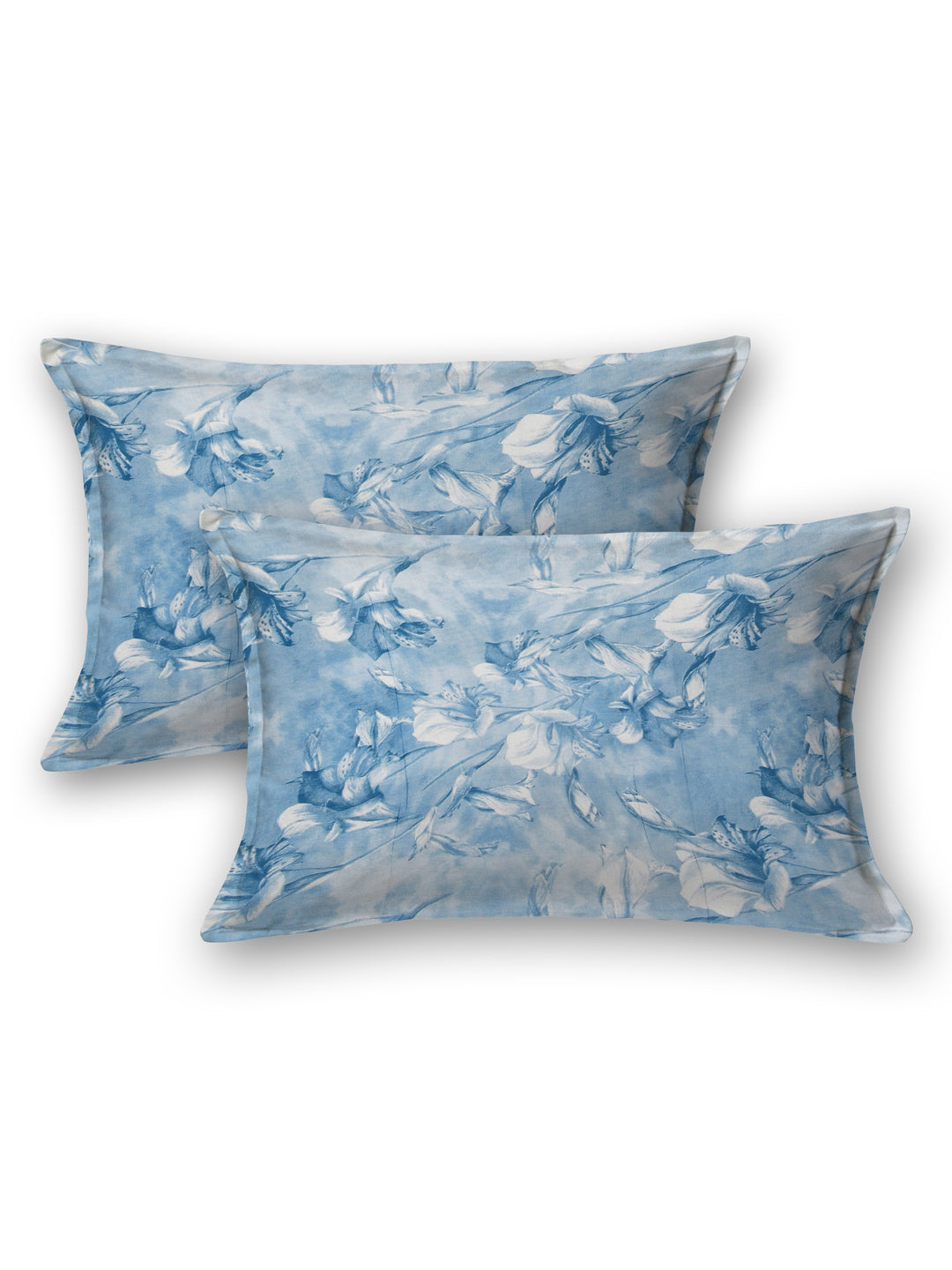 Blue Flora Print King Size Bed Cotton Linen